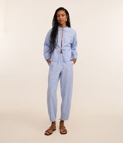 Calça Balloon Cropped com Cintura Alta e Listras