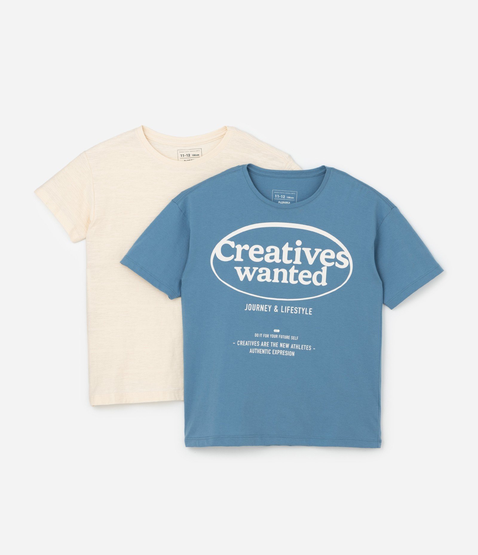 Kit 02 Camisetas Infantis Regulares em Algodão - Tam 5 a 14 Anos Azul/Bege 1