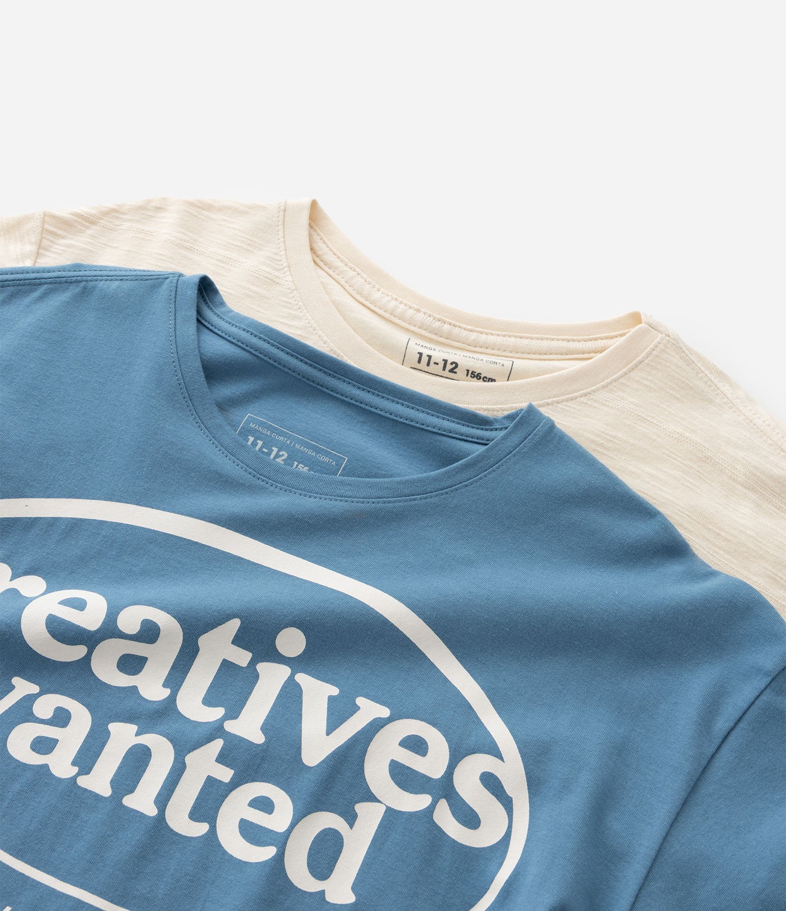 Kit 02 Camisetas Infantis Regulares em Algodão - Tam 5 a 14 Anos Azul/Bege 4