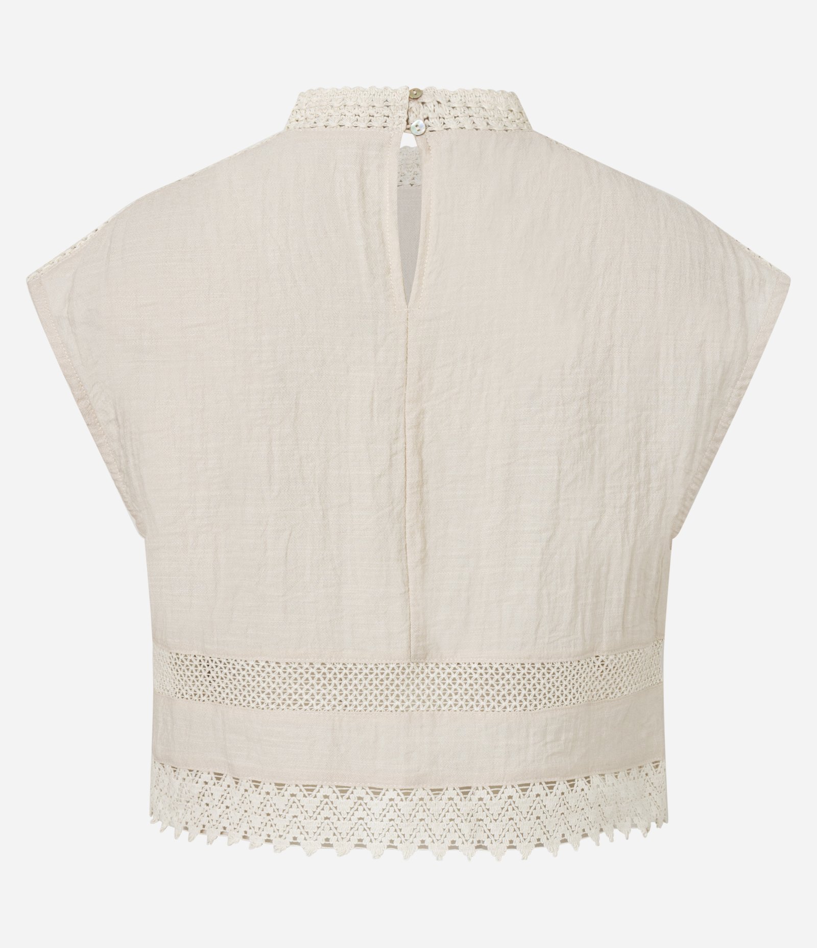 Blusa em Viscose com Gola Padre e Renda na Barra Bege 3
