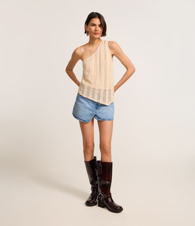 Mini Saia em Jeans com Cós Deslocado