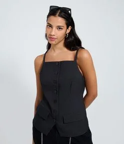 Colete Alongado em Alfaiataria com Alcinhas