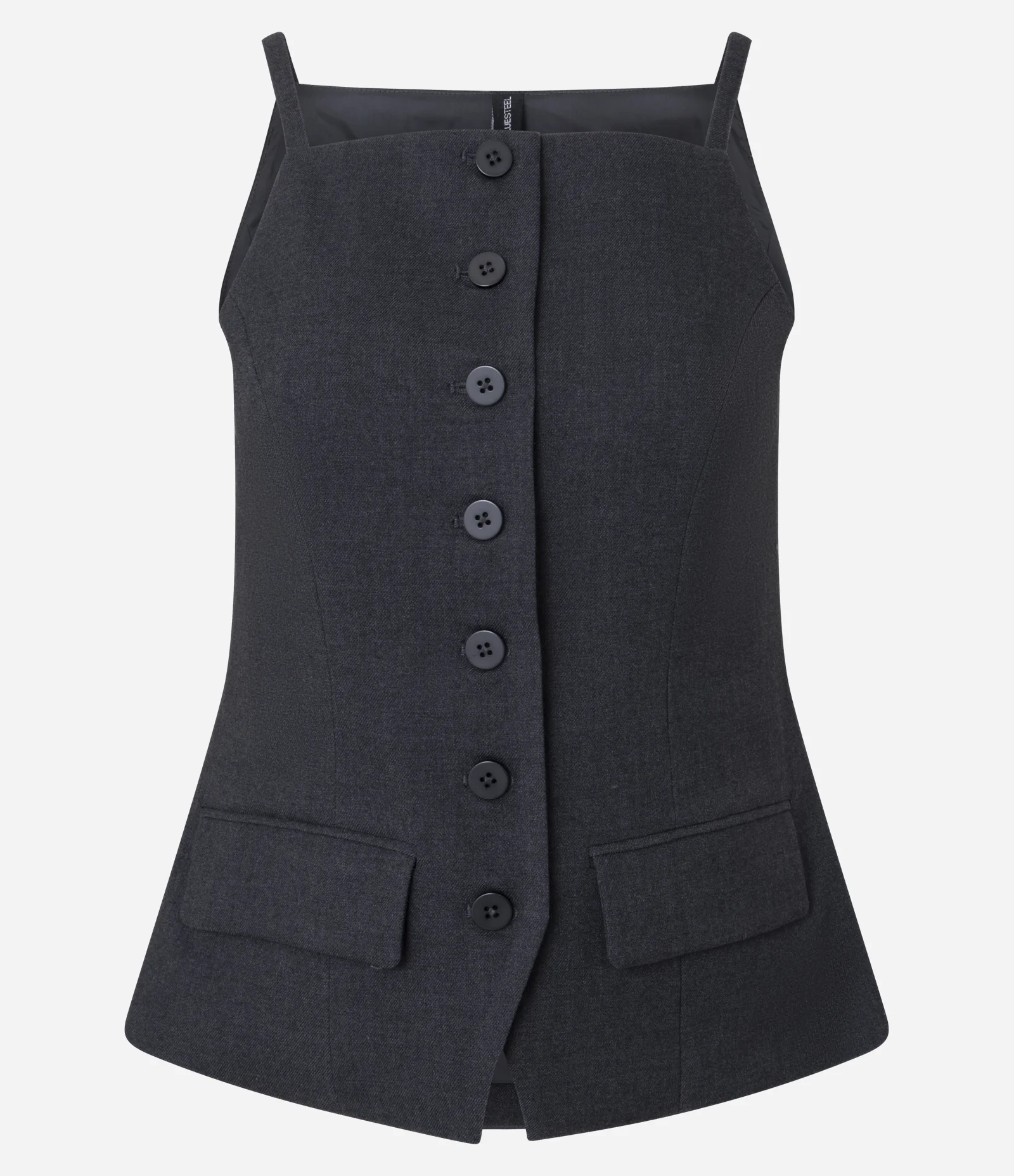 Colete Alongado em Alfaiataria com Alcinhas Preto 1