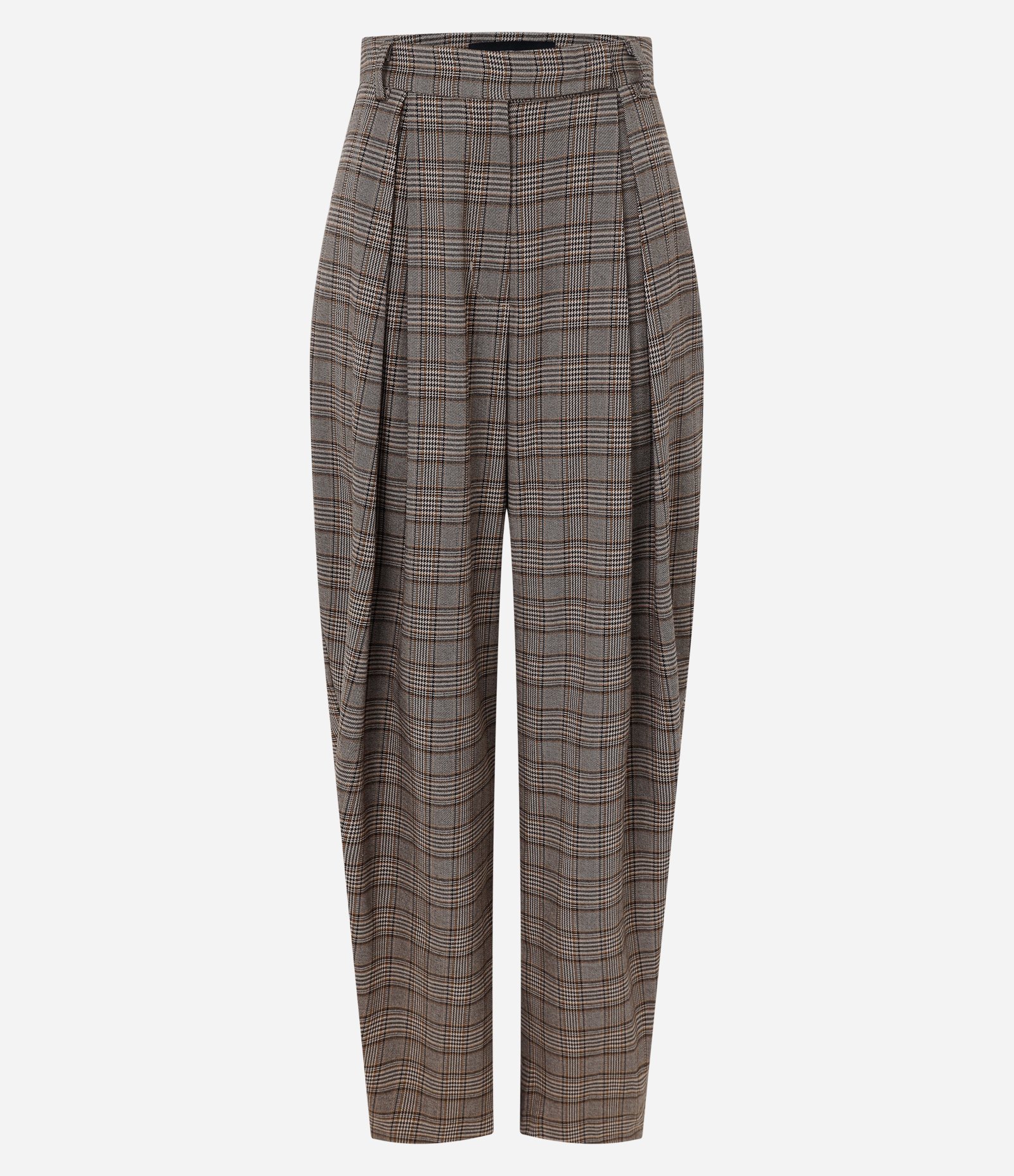 Calça Barrel em Alfaiataria com Estampa Xadrez Bege 5