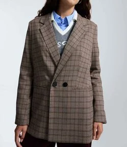 Blazer Alongado em Alfaiataria Xadrez