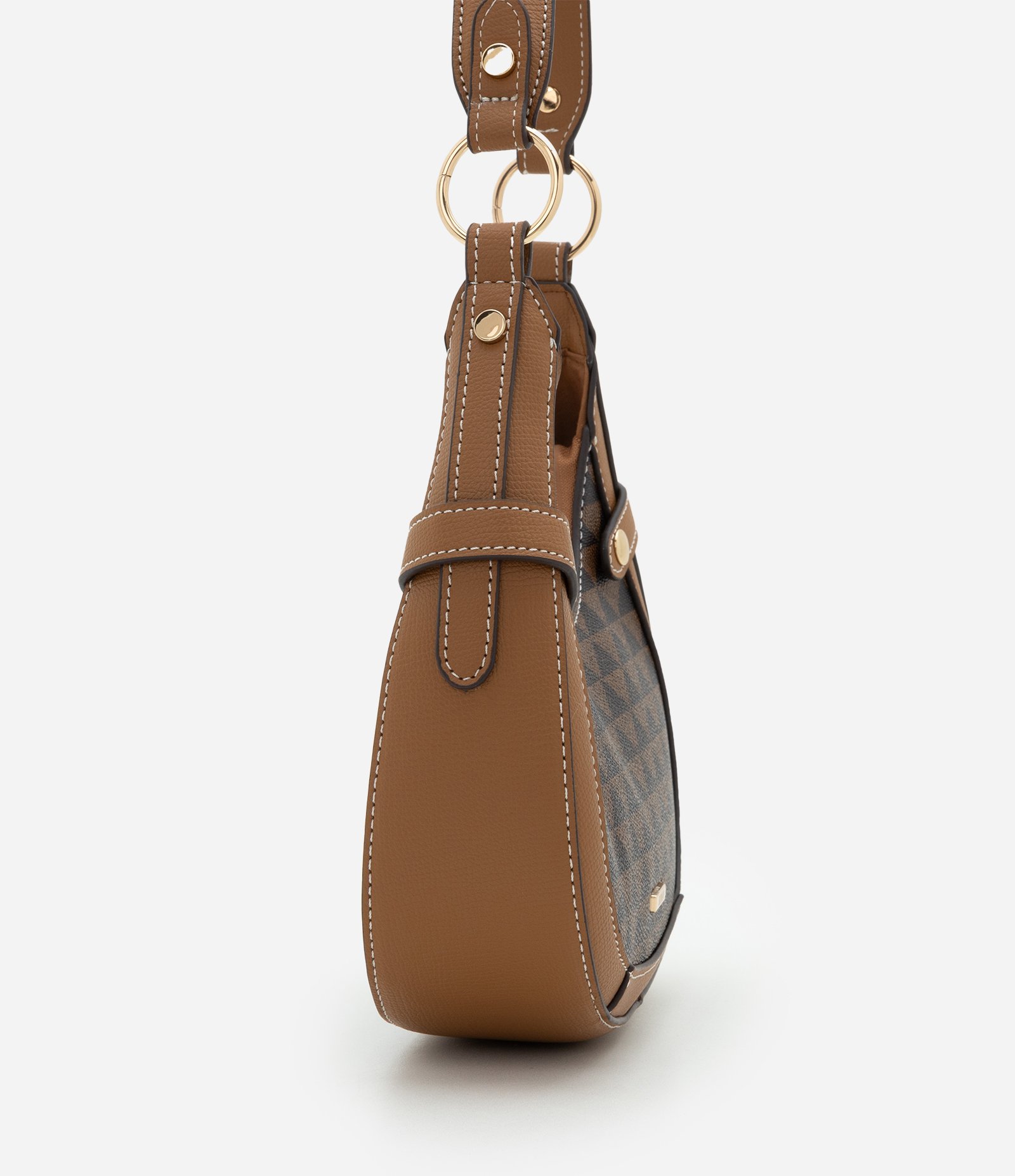 Bolsa Baguete Pequena com Estampa Geométrica Marrom 2