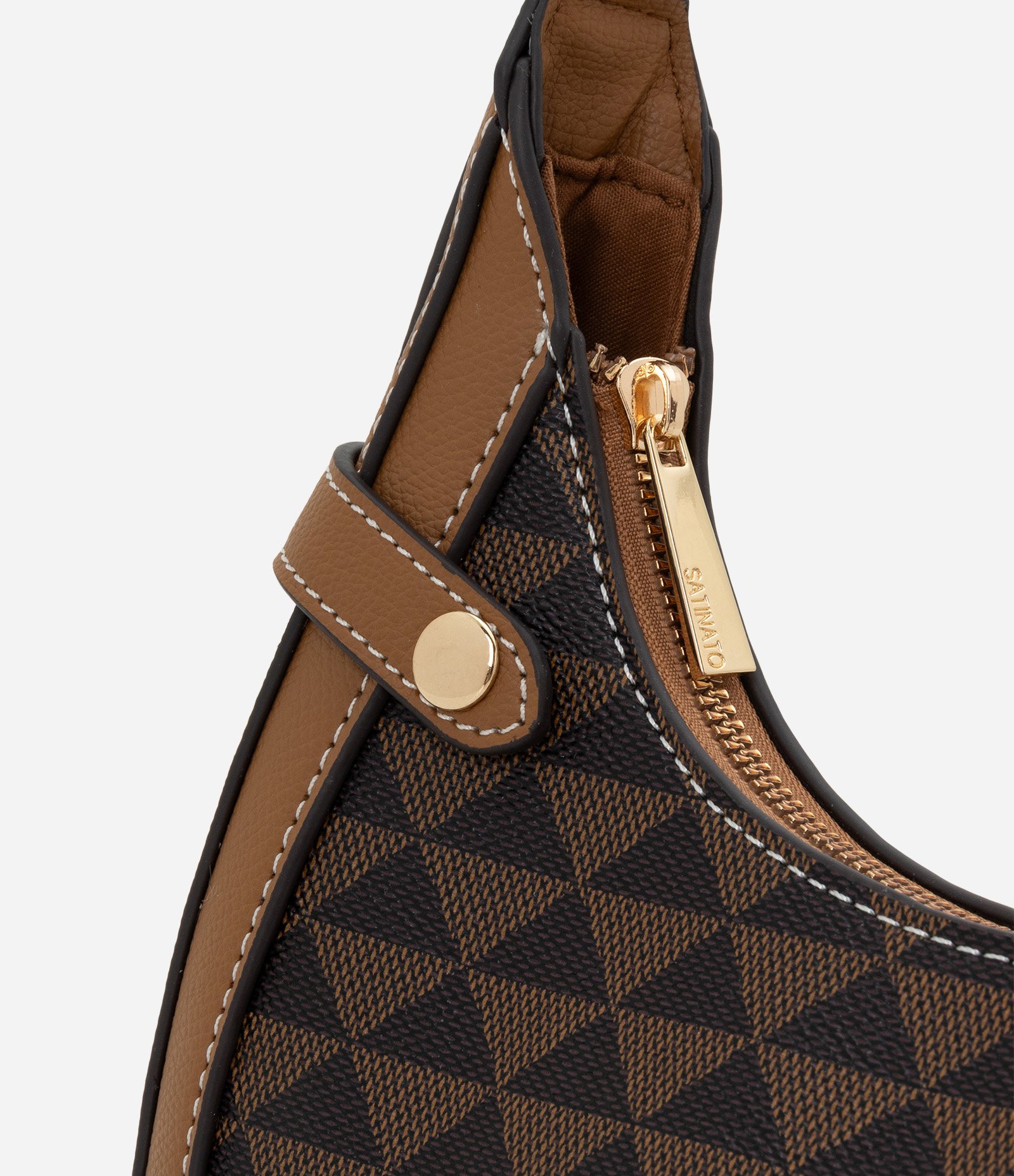 Bolsa Baguete Pequena com Estampa Geométrica Marrom 4