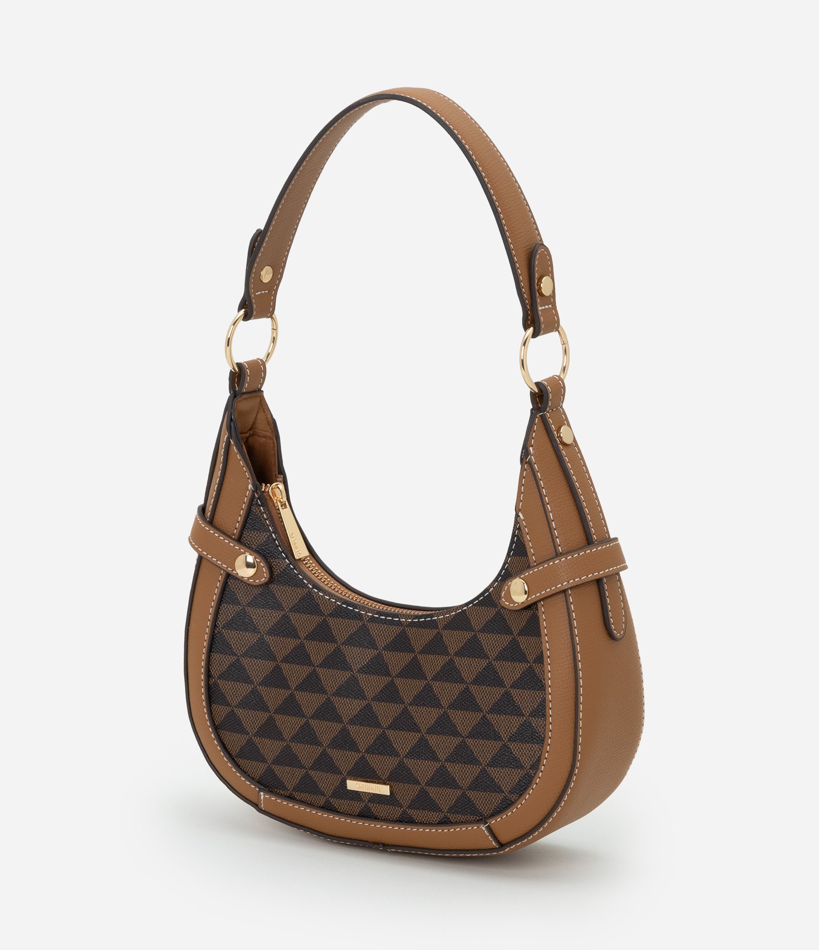 Bolsa Baguete Pequena com Estampa Geométrica Marrom 6