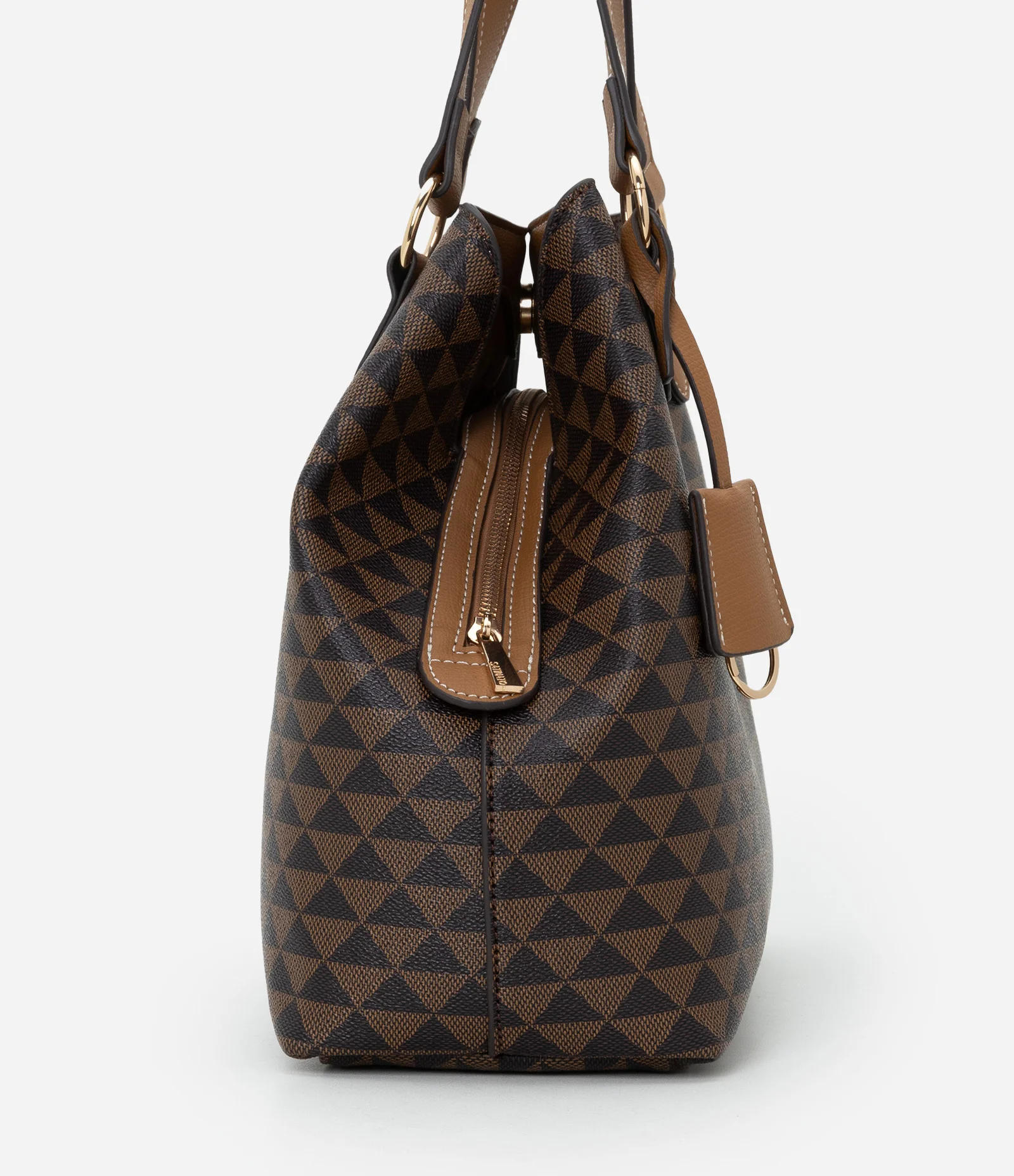 Bolsa Grande Hobo em PU Com Estampa Geométrica Marrom 2