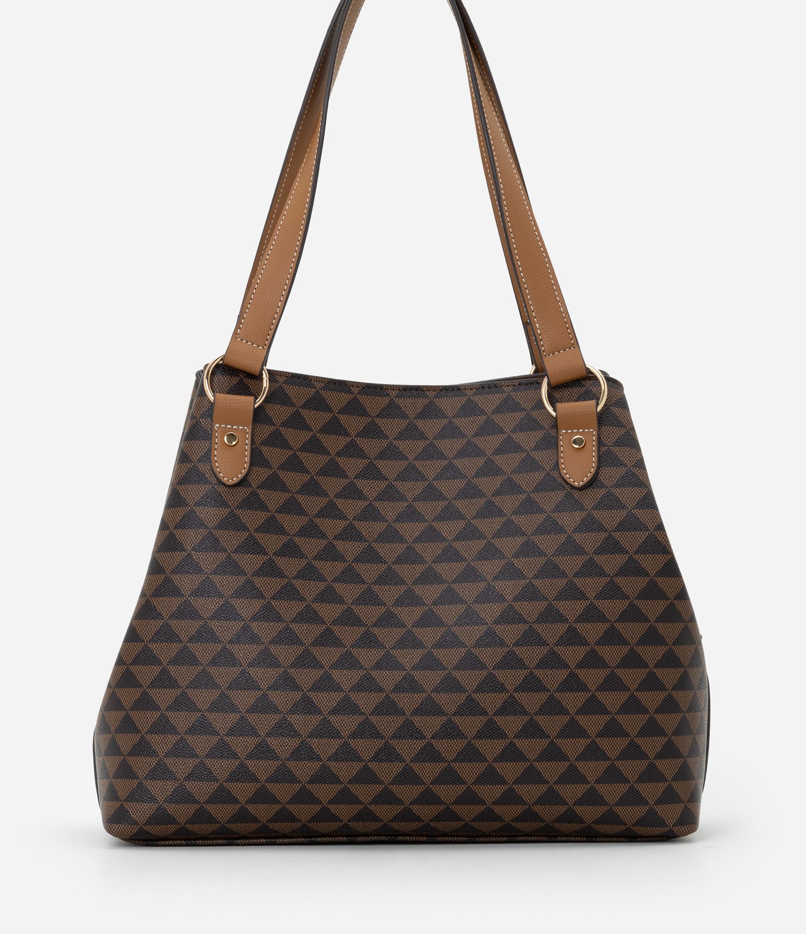 Bolsa Grande Hobo em PU Com Estampa Geométrica Marrom 3