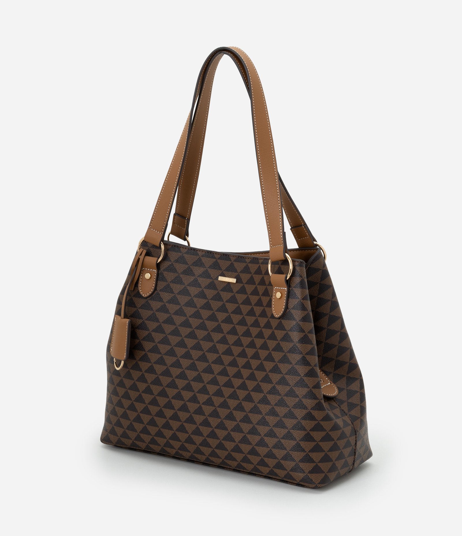 Bolsa Grande Hobo em PU Com Estampa Geométrica Marrom 7