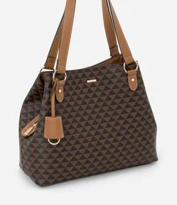 Bolsa Grande Hobo em PU Com Estampa Geométrica