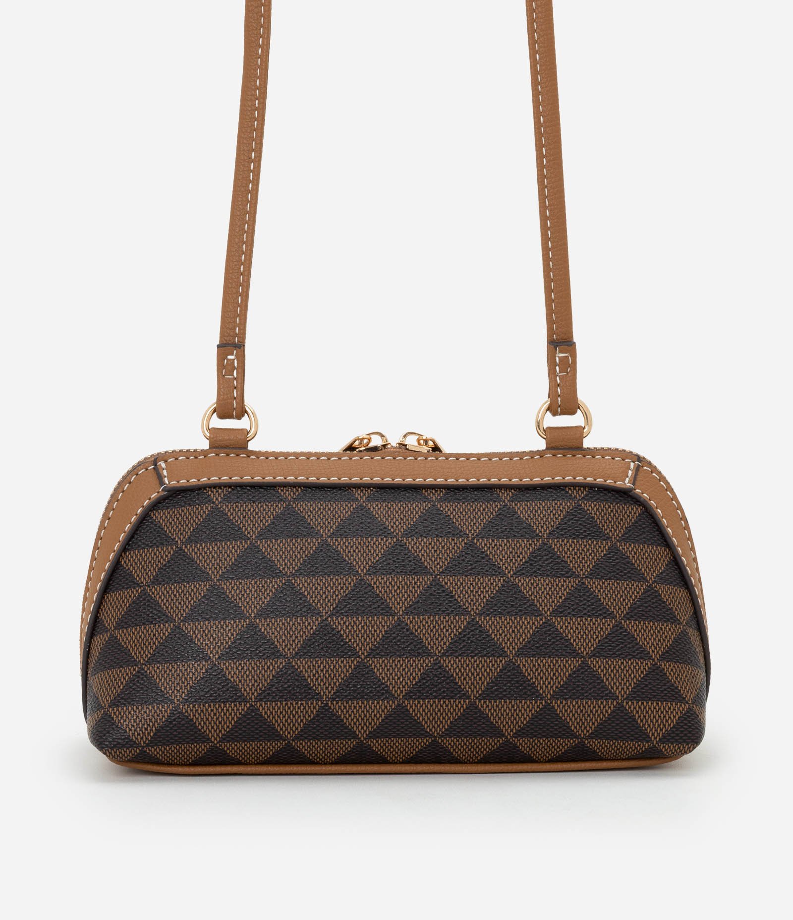 Bolsa Baguete em PU com Estampa em Triângulo Marrom 3