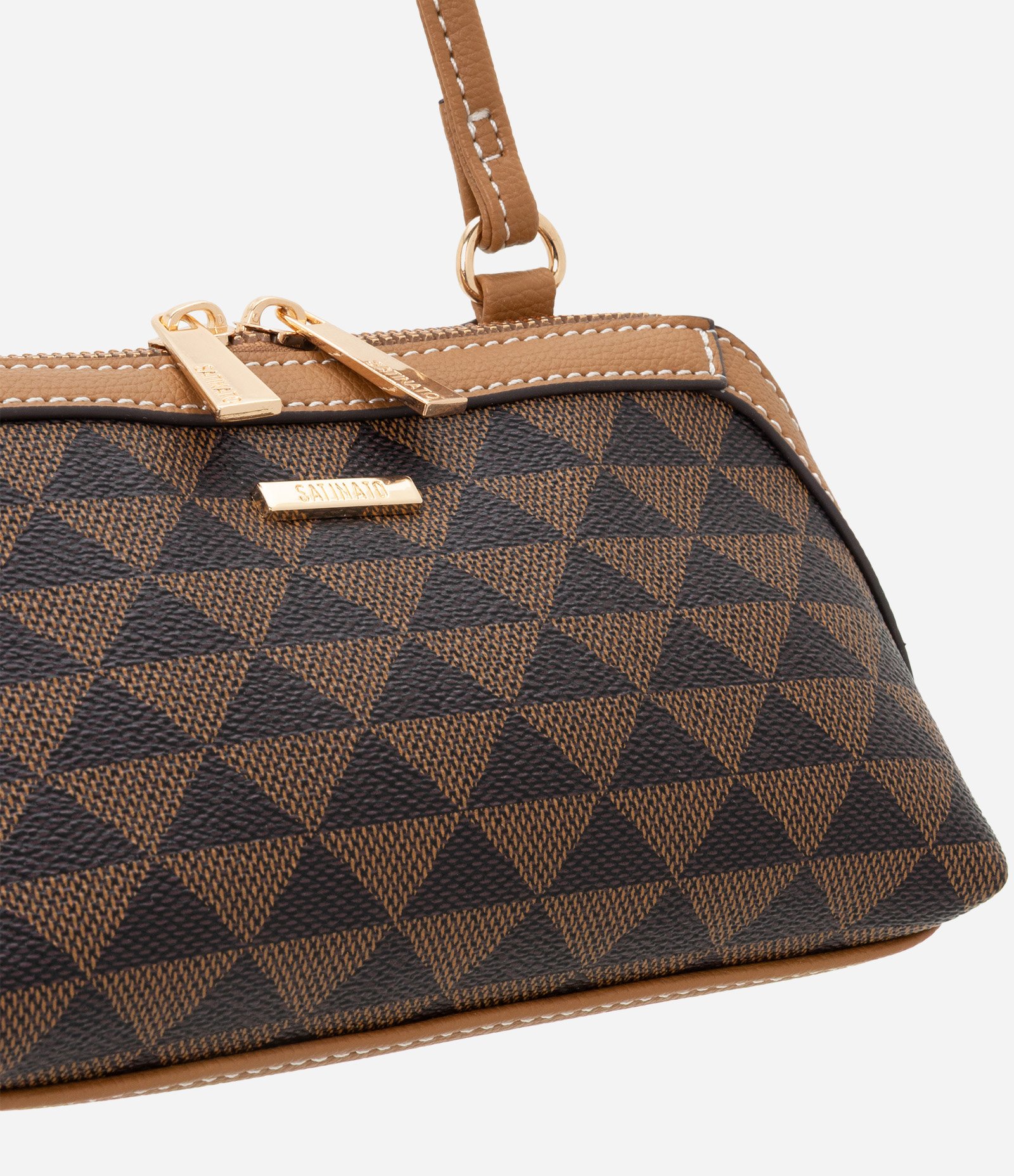 Bolsa Baguete em PU com Estampa em Triângulo Marrom 4