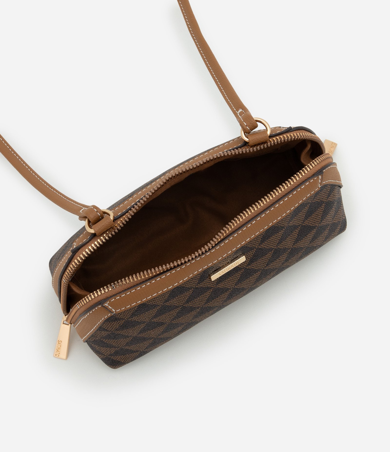 Bolsa Baguete em PU com Estampa em Triângulo Marrom 5