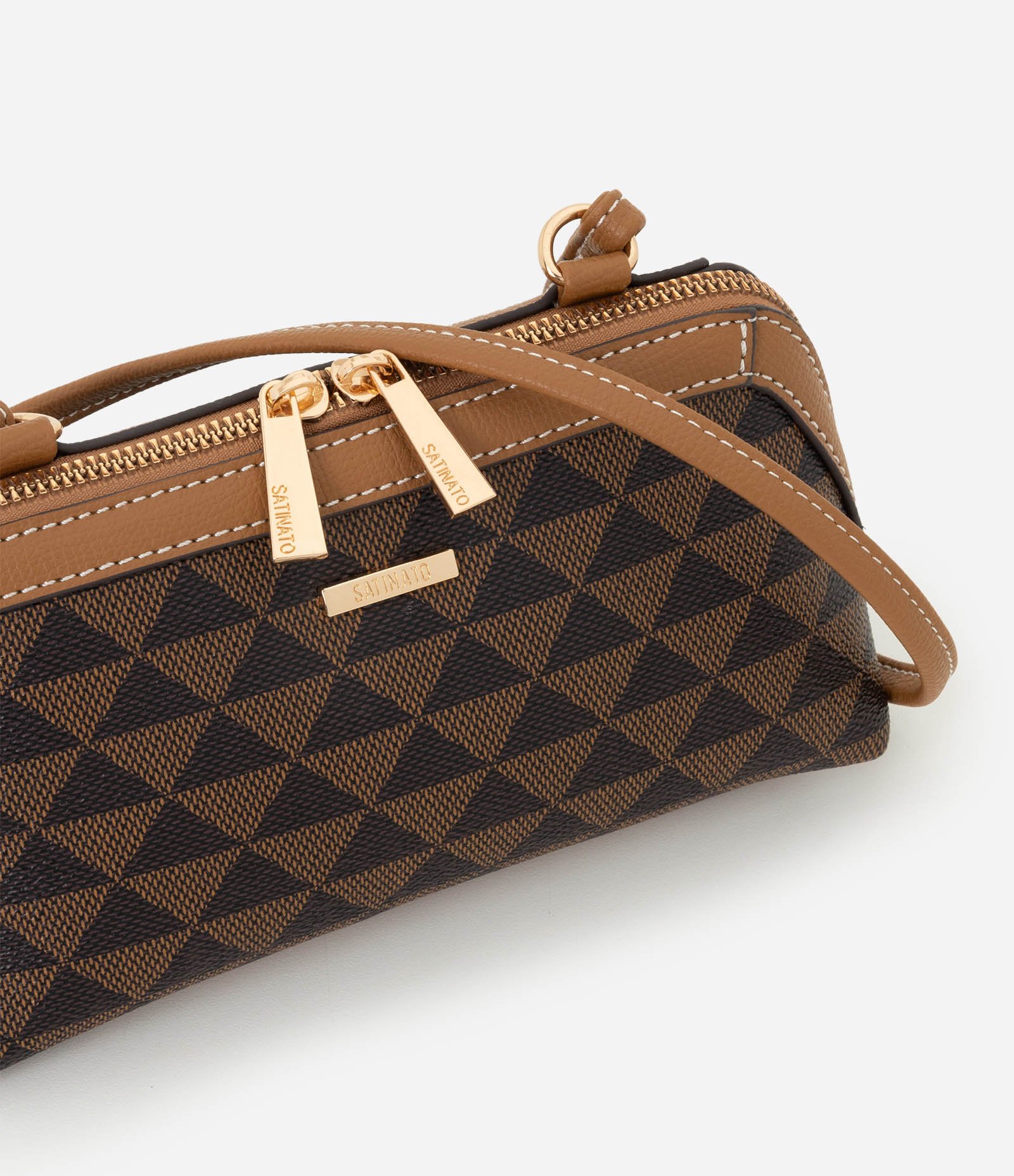 Bolsa Baguete em PU com Estampa em Triângulo Marrom 6