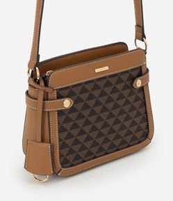 Bolsa Postman Média em PU com Estampa de Triângulos