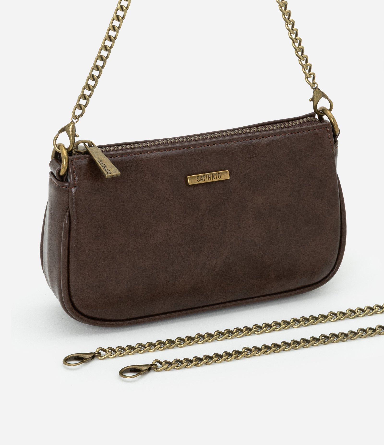 Bolsa Baguete Pequena em PU com Alça Removível Marrom 8