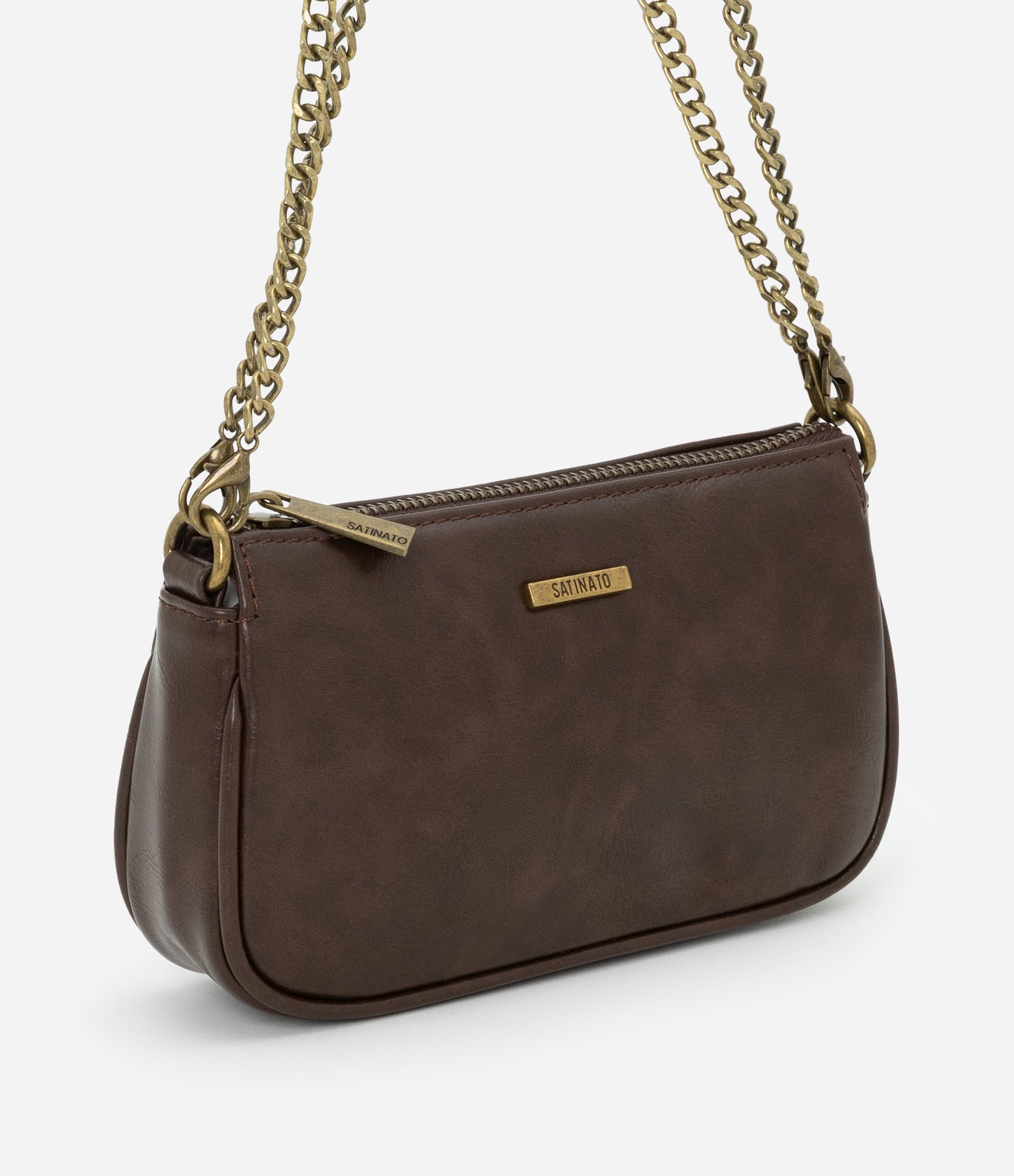 Bolsa Baguete Pequena em PU com Alça Removível Marrom 1