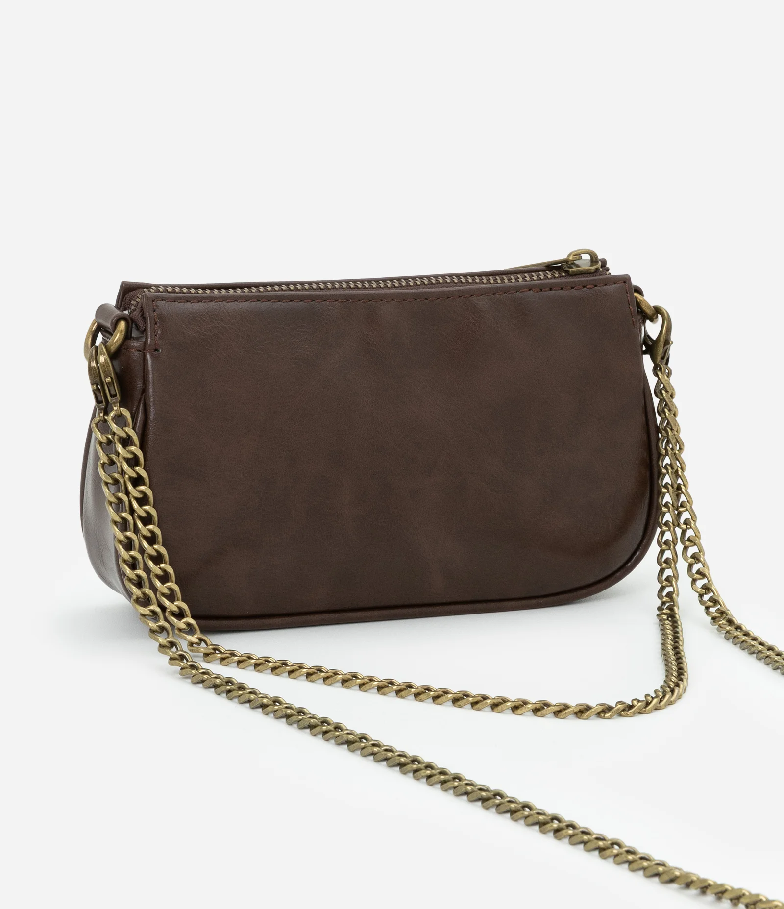 Bolsa Baguete Pequena em PU com Alça Removível Marrom 3