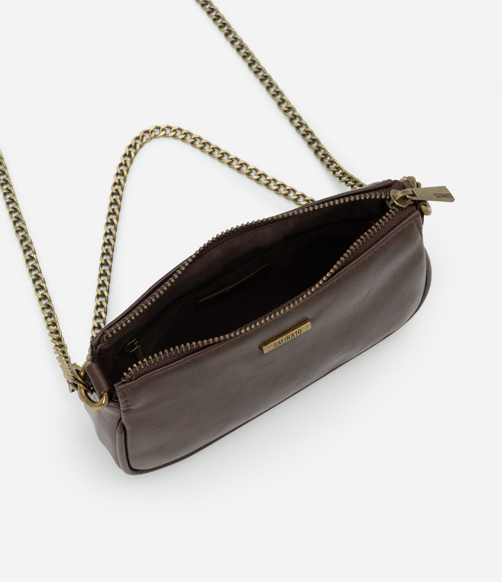 Bolsa Baguete Pequena em PU com Alça Removível Marrom 4