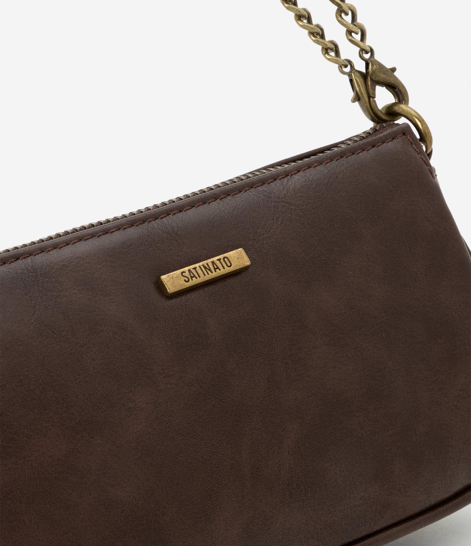 Bolsa Baguete Pequena em PU com Alça Removível Marrom 5