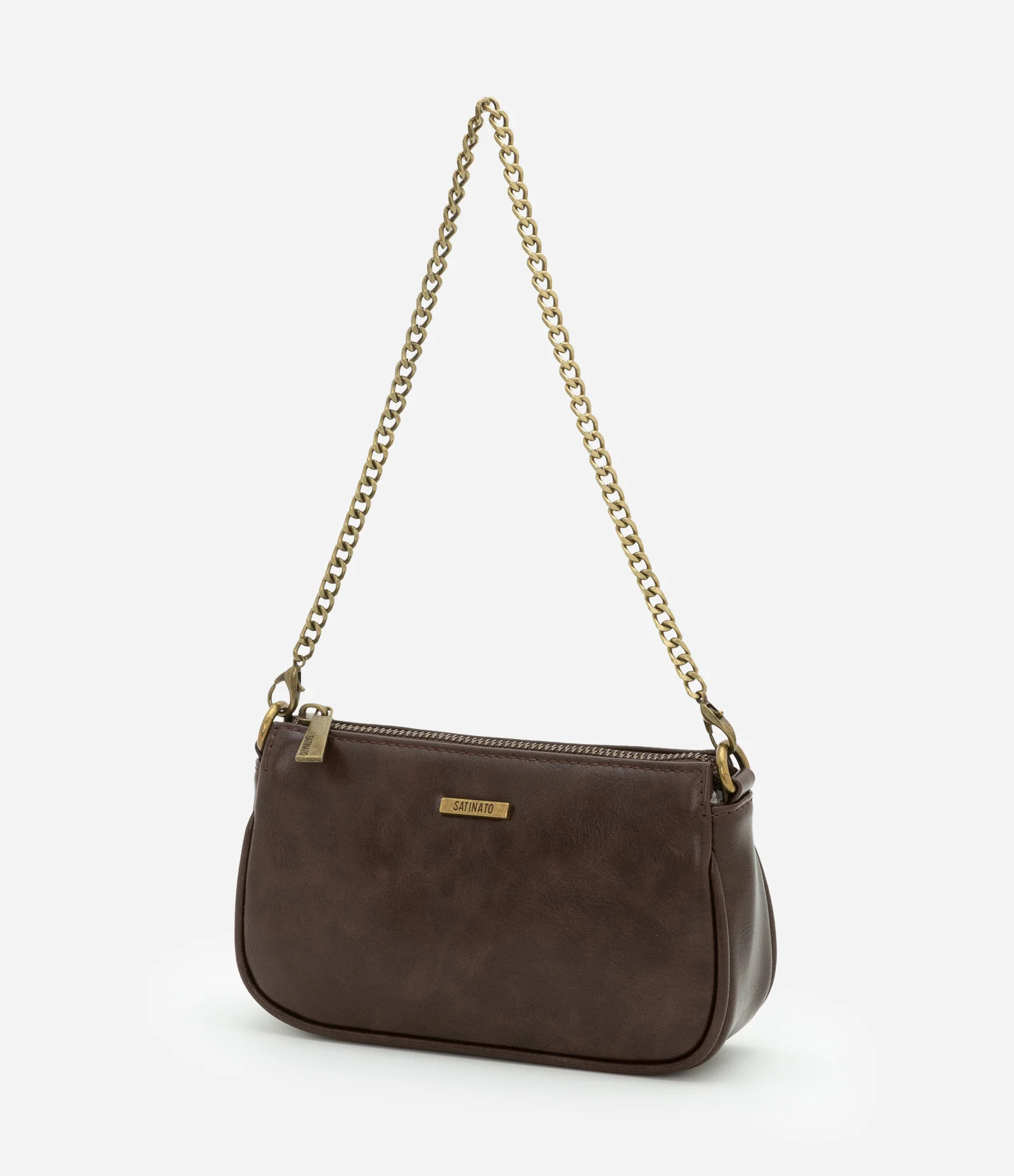 Bolsa Baguete Pequena em PU com Alça Removível Marrom 6