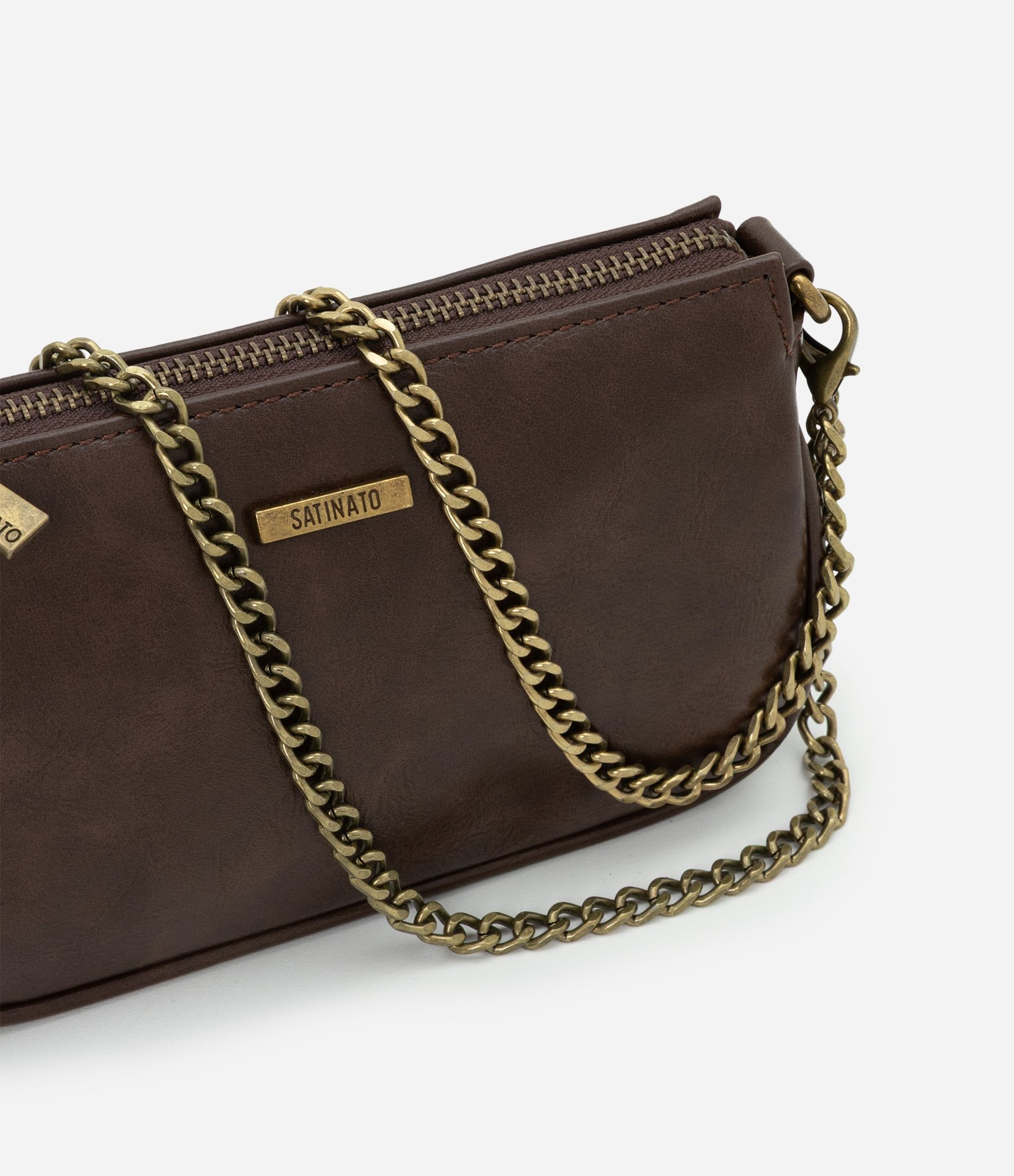 Bolsa Baguete Pequena em PU com Alça Removível Marrom 7