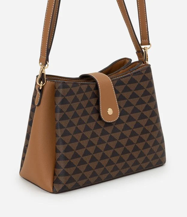 Bolsa Shoulder em PU com Estampa de Triângulos