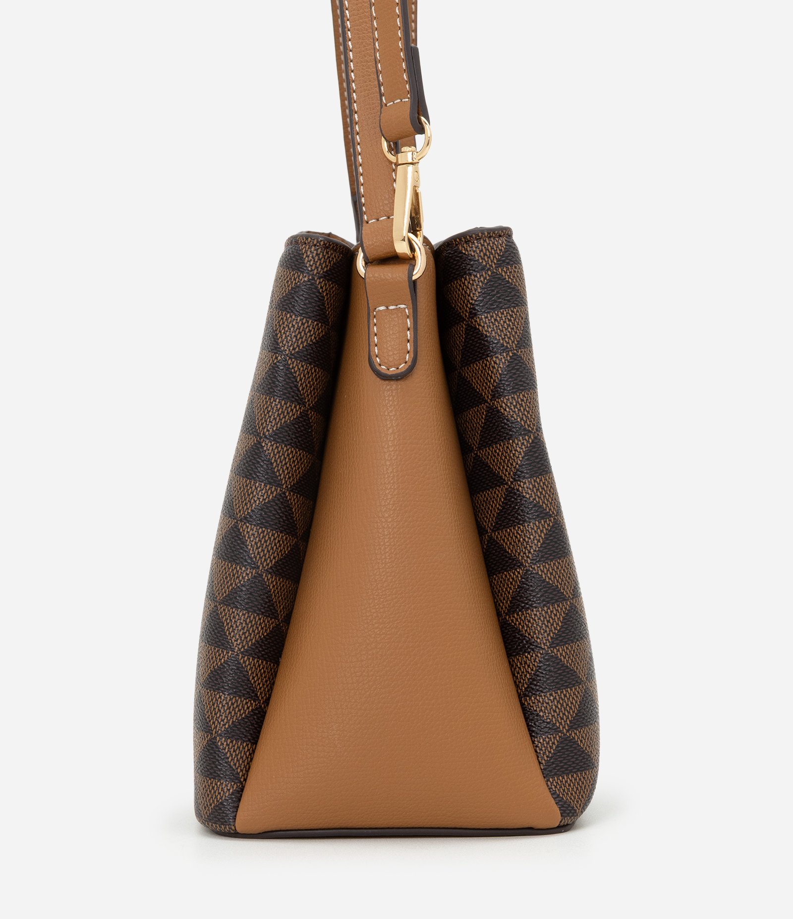 Bolsa Shoulder em PU com Estampa de Triângulos Marrom 3