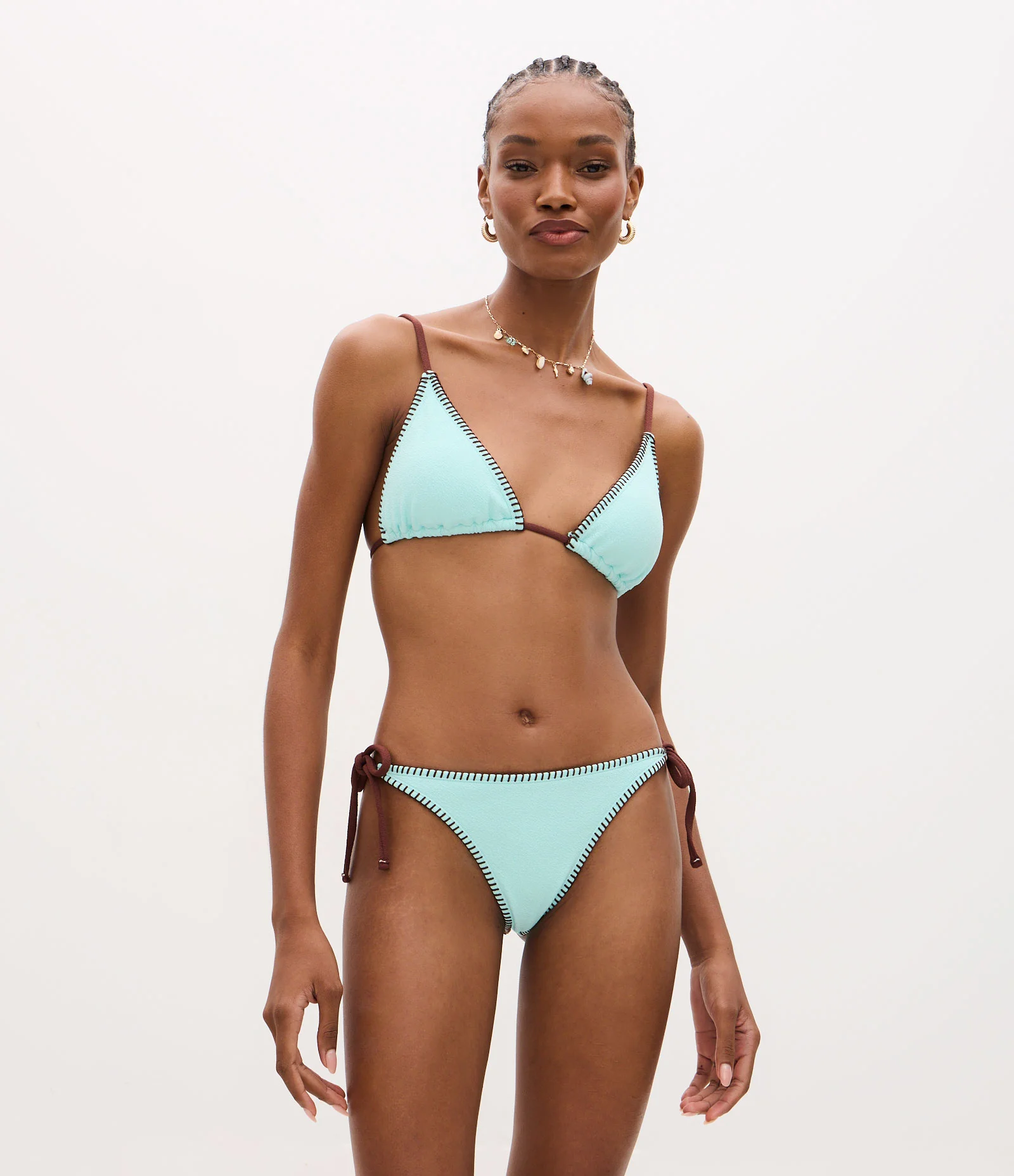 Biquíni Top Cortininha em Microfibra Texturizada e Pesponto Contrastante Azul 2