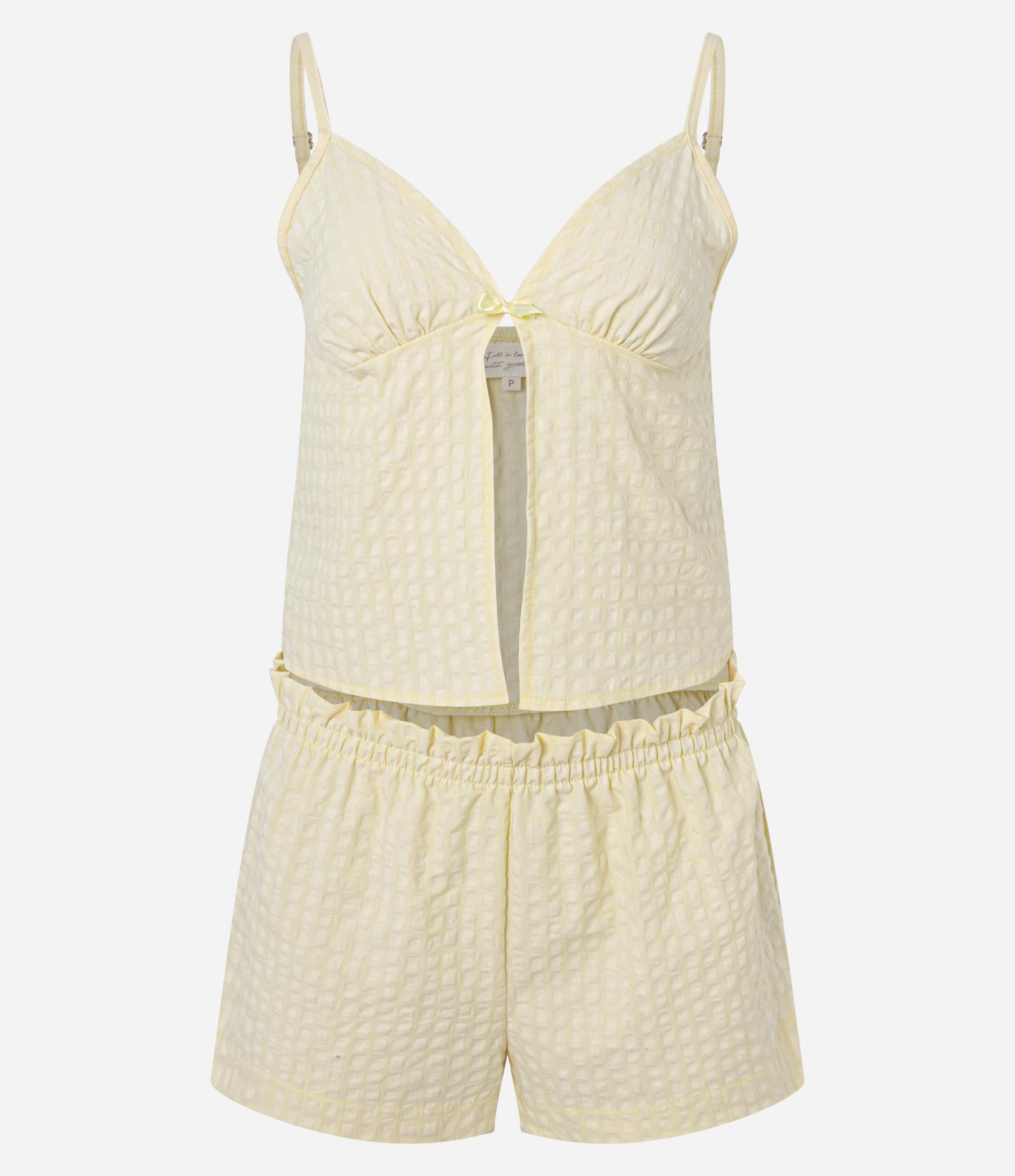 Pijama Short Doll com Textura e Abertura Frontal Amarelo 1