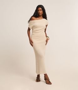 Saia Reta Midi em Tricô com Elástico no Cós