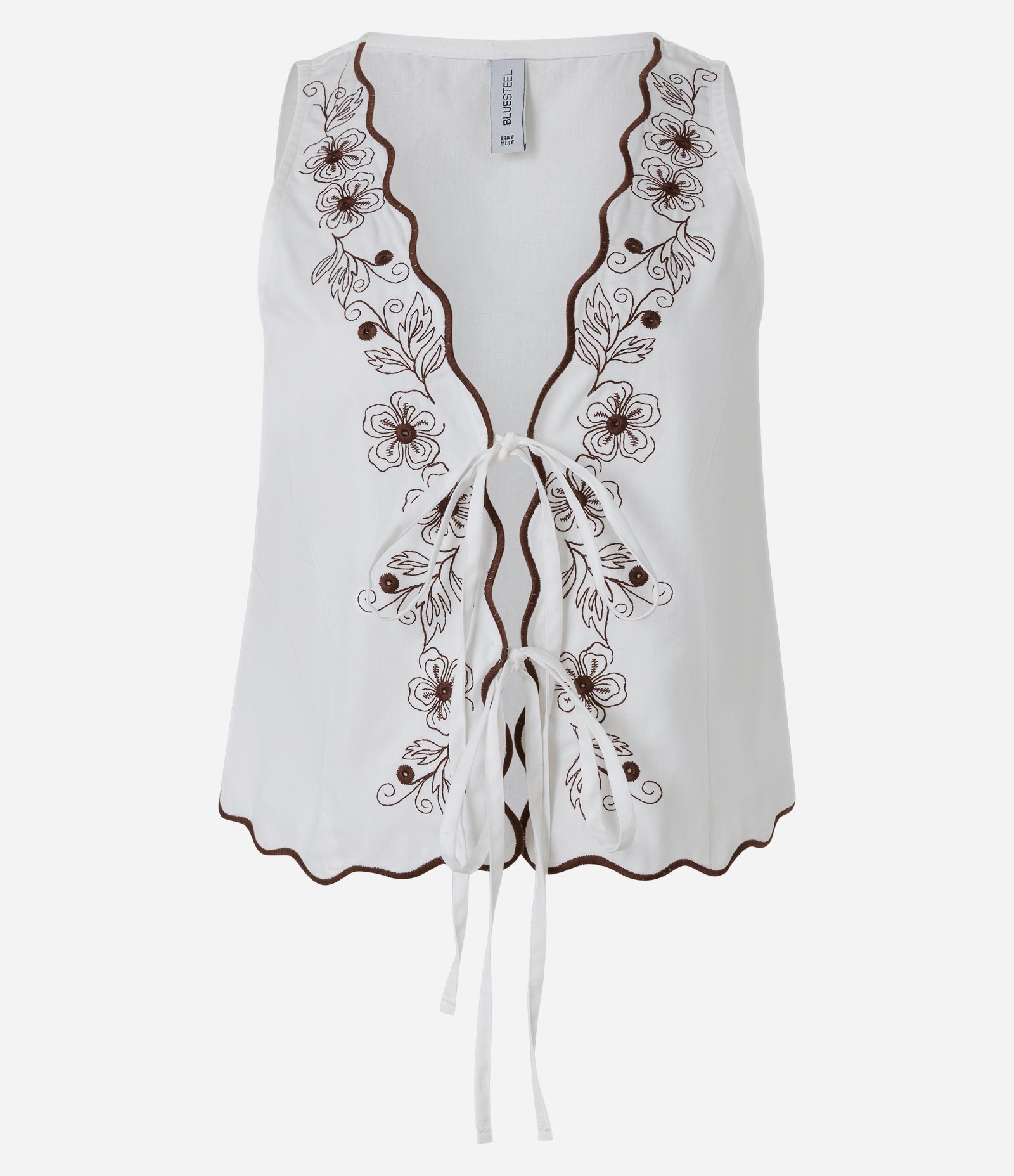 Colete em Tricoline com Bordado Floral e Amarração Frontal Branco 5