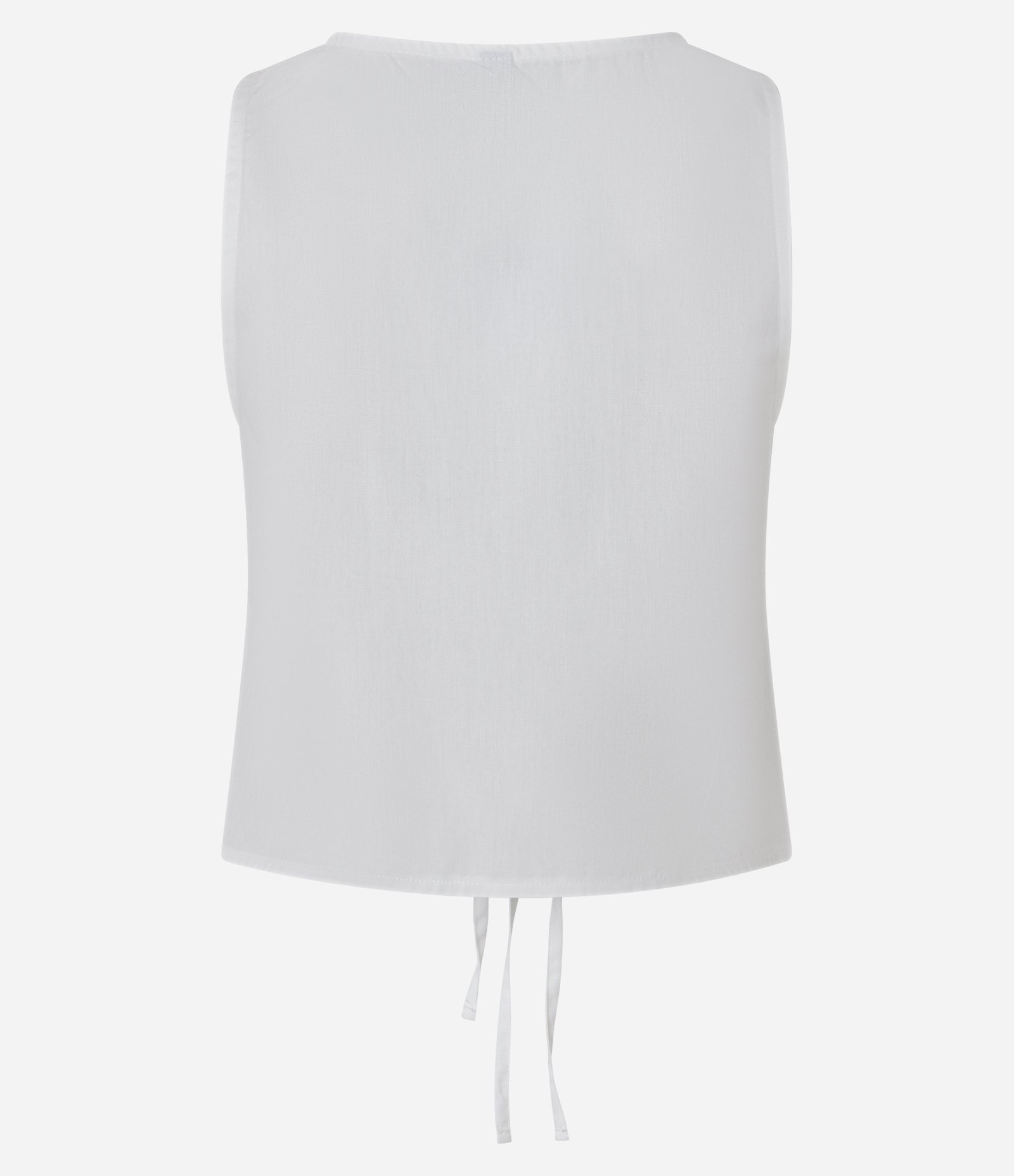 Colete em Tricoline com Bordado Floral e Amarração Frontal Branco 8