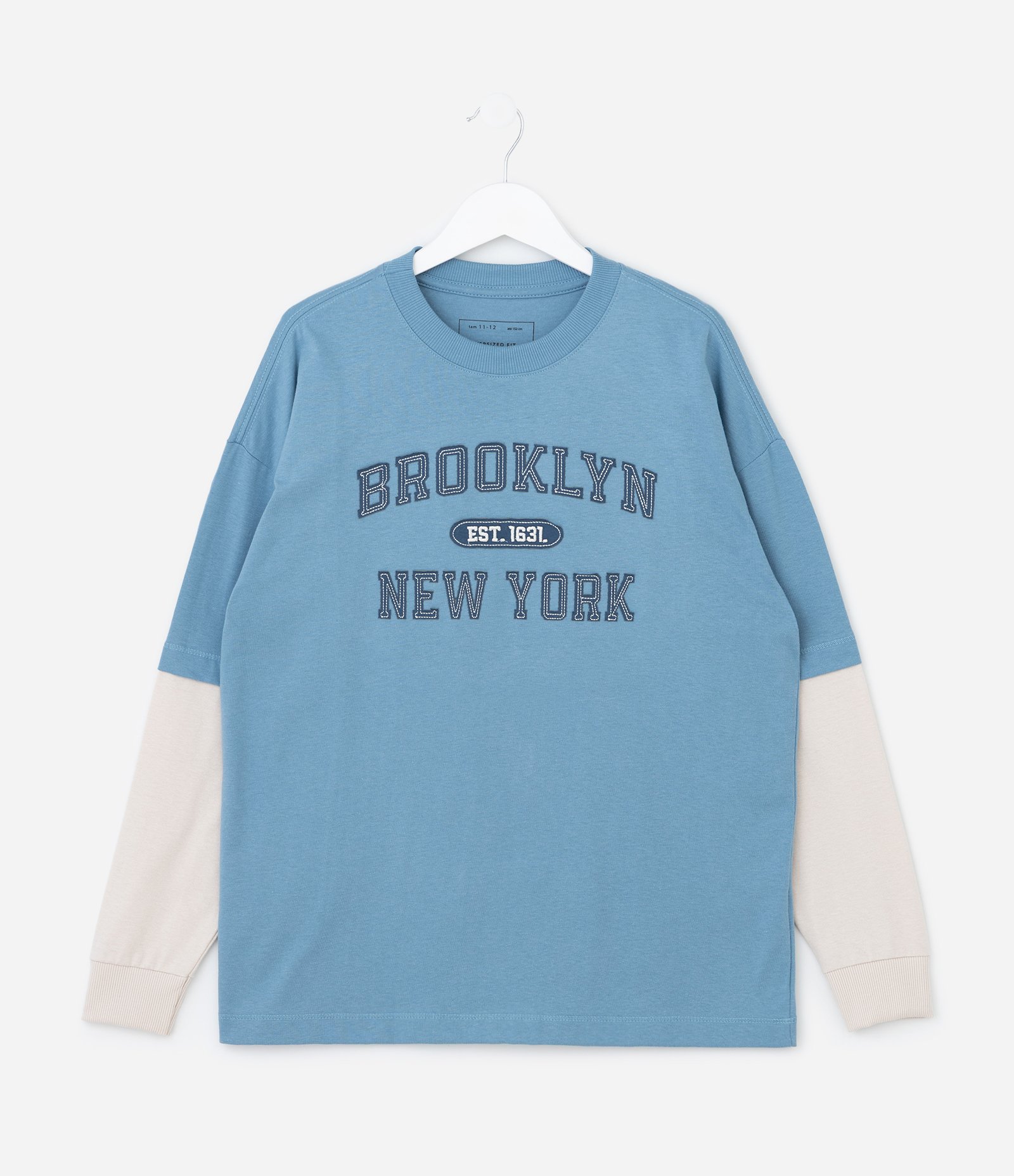 Camiseta Infantil Manga Longa com Lettering New York Brooklyn – Tam 5 a 14 Anos Azul 2