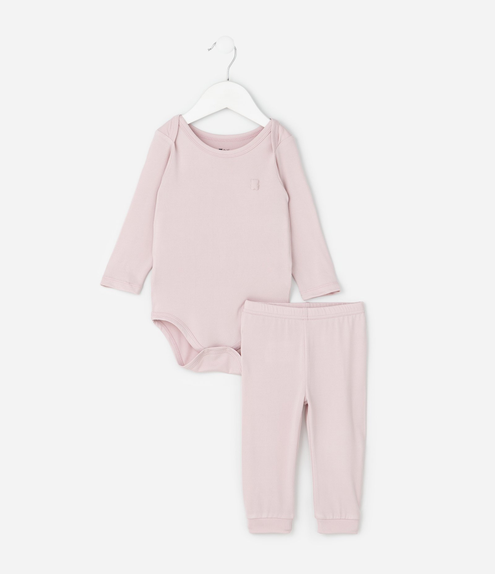 Conjunto Infantil Térmico com Body Manga Longa e Calça – Tam RN a 24 Meses Rosa Claro 1