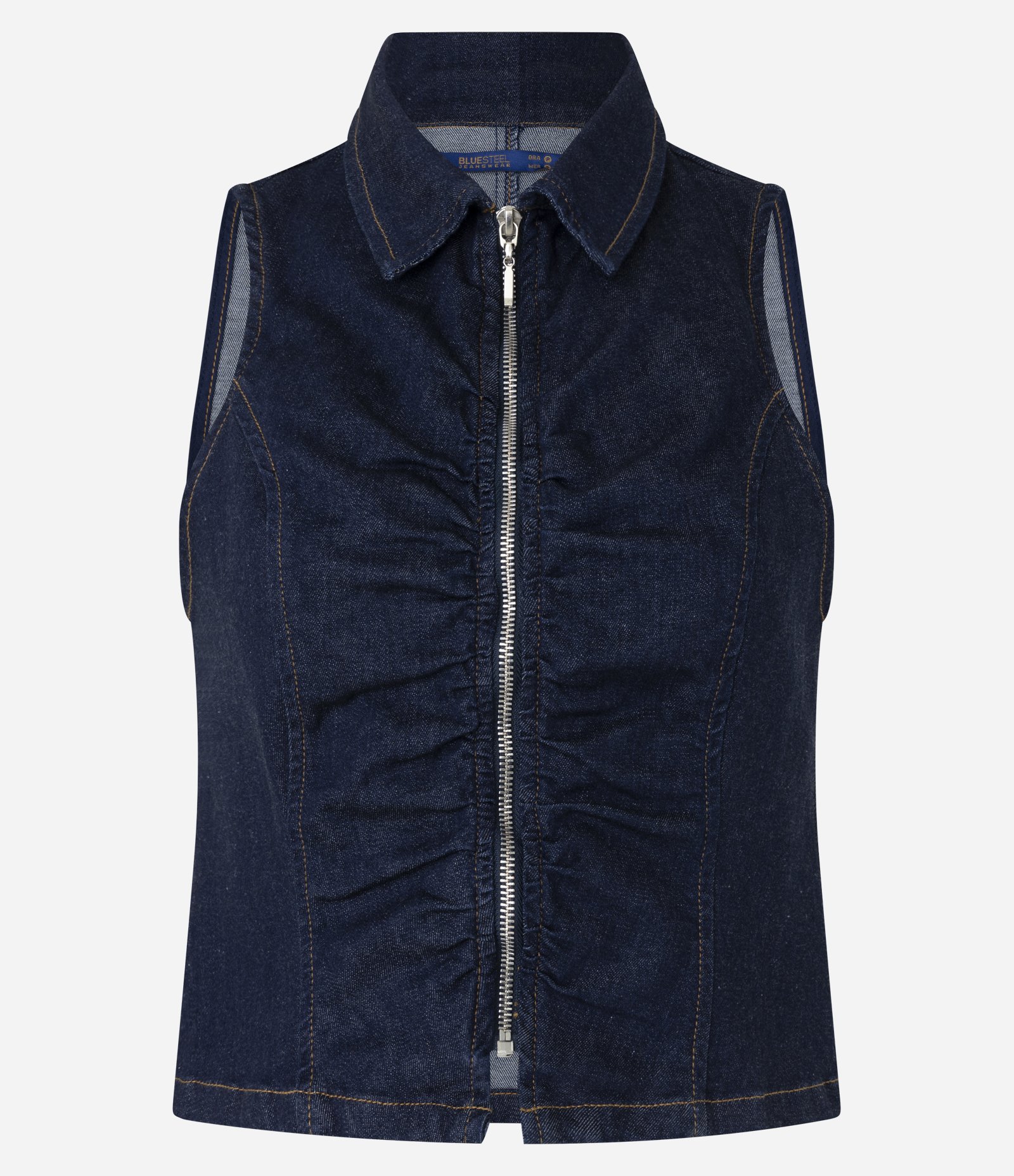 Colete em Jeans com Zíper e Detalhe Drapeado Azul 5