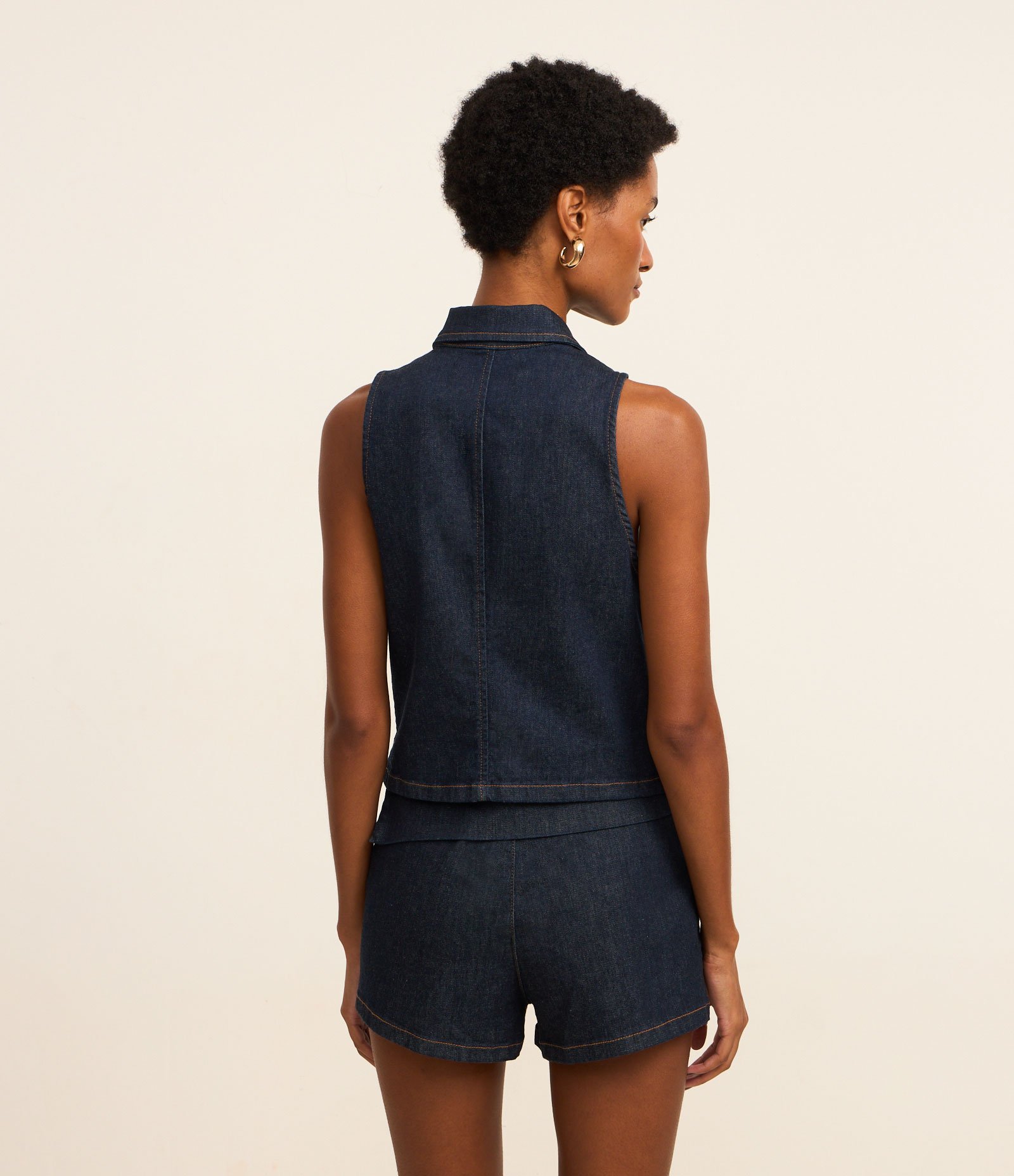 Colete em Jeans com Zíper e Detalhe Drapeado Azul 4