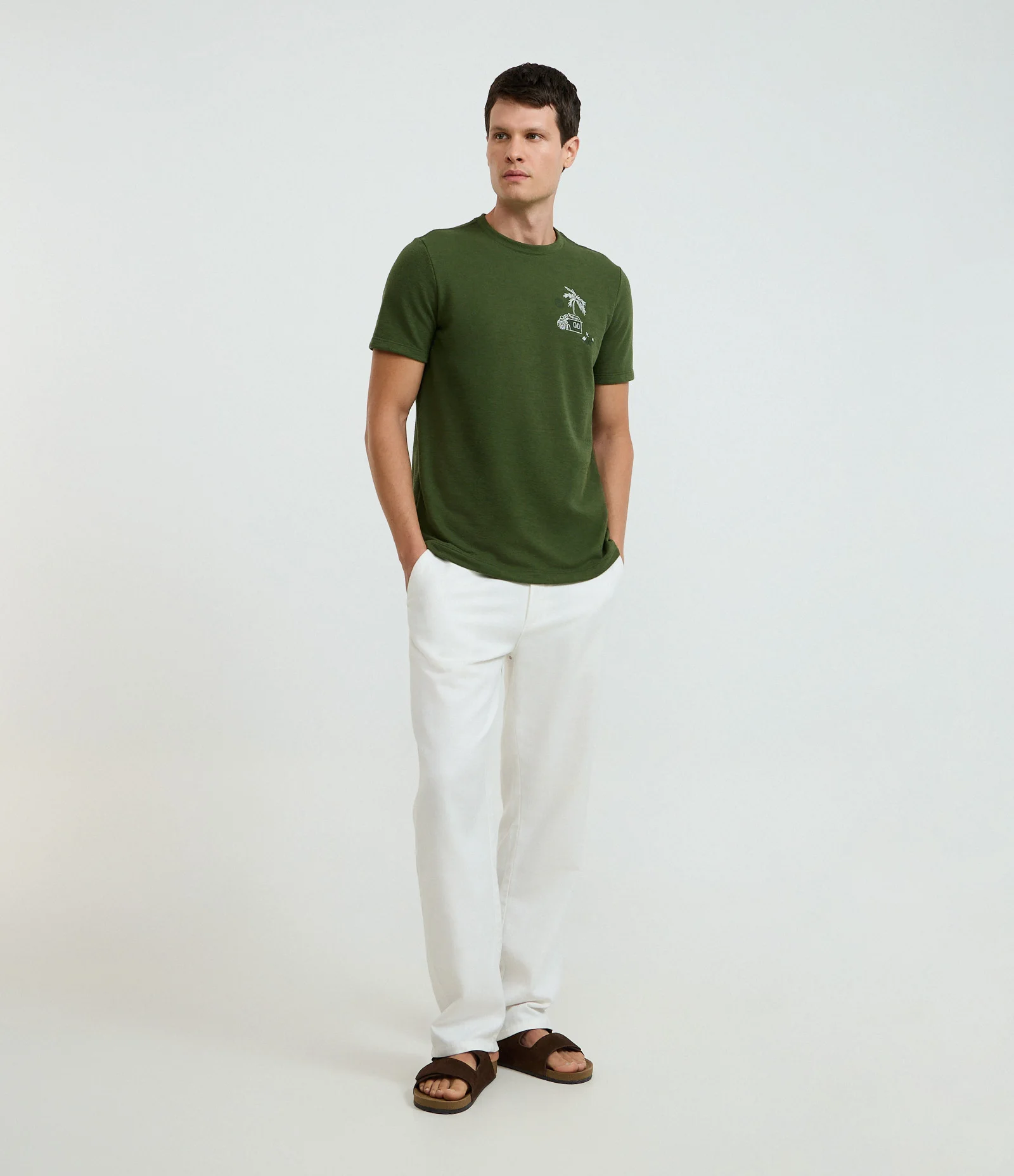 Camiseta Regular em algodão Texturizado com Estampa Tropical Verde 2