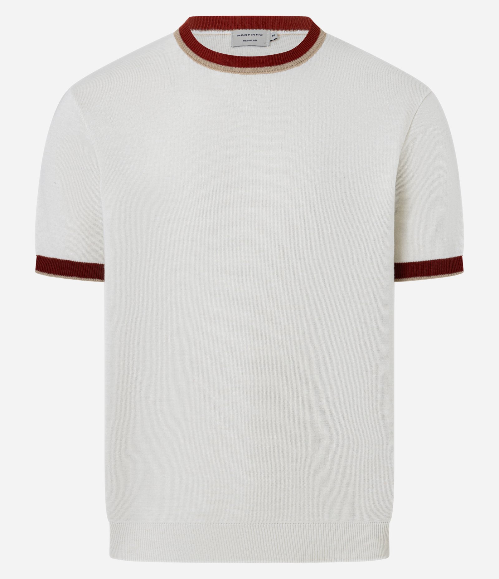 Camiseta Regular em algodão com Listras Contrastantes Branco 4