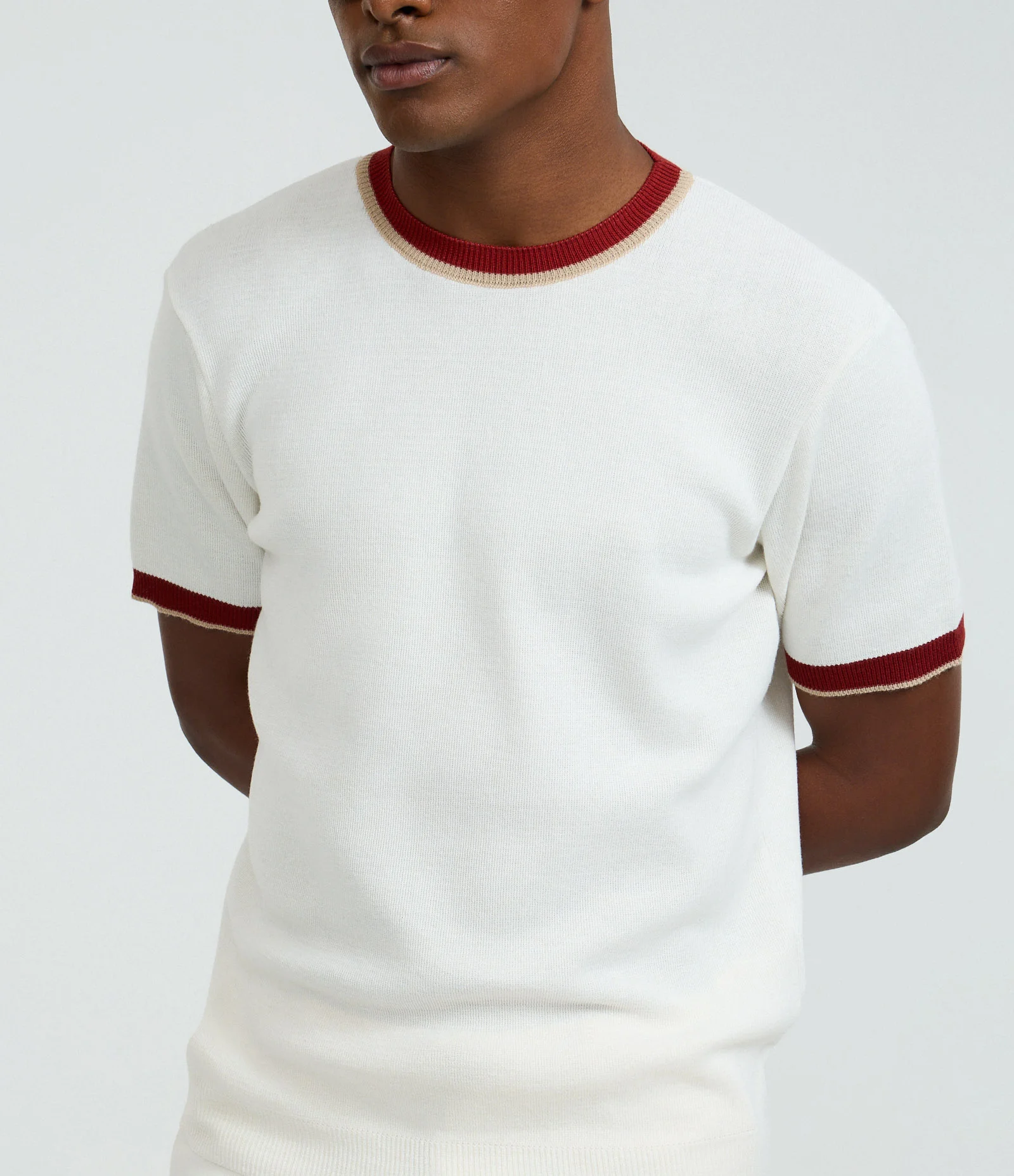 Camiseta Regular em algodão com Listras Contrastantes Branco 2