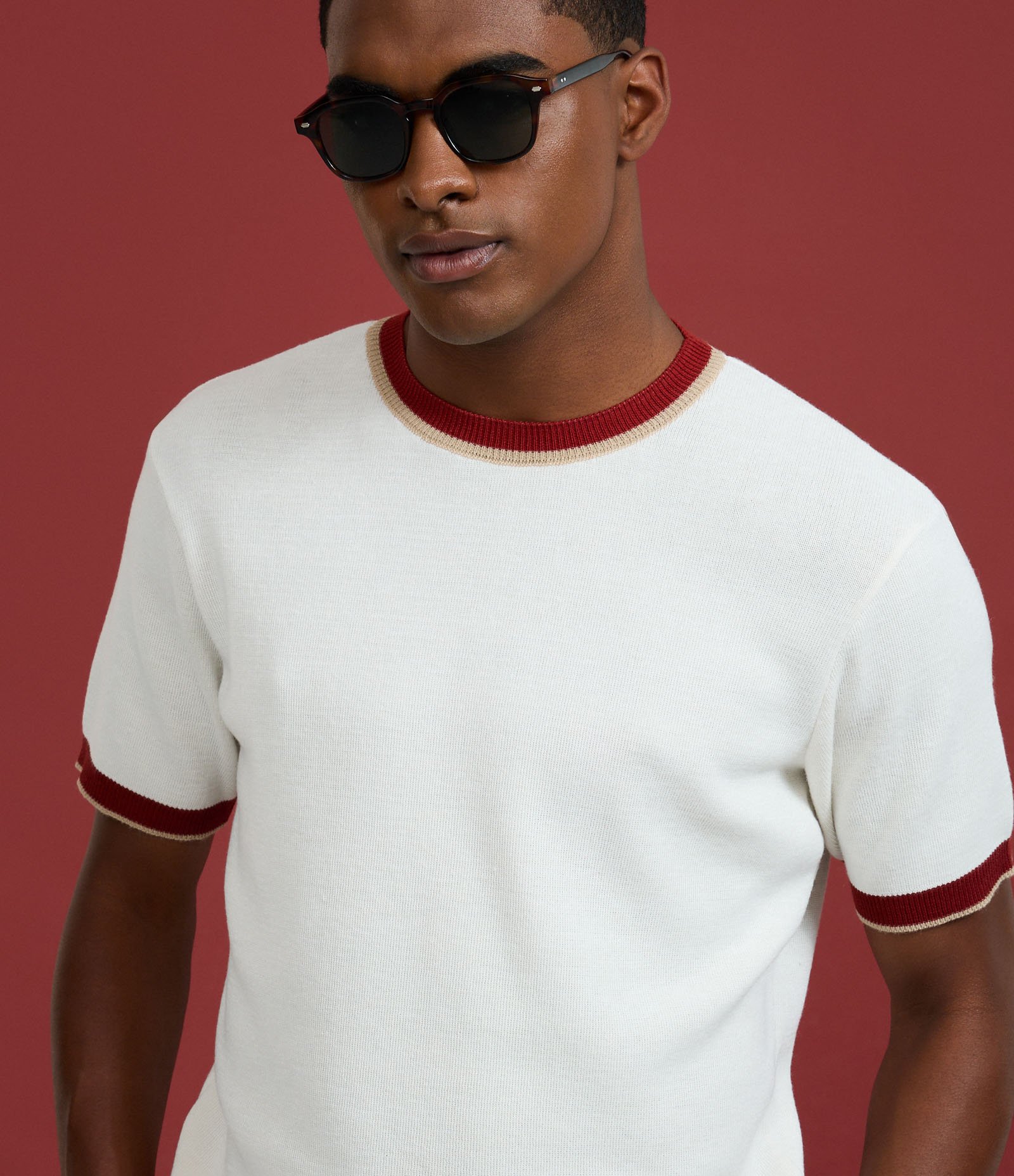 Camiseta Regular em algodão com Listras Contrastantes Branco 3