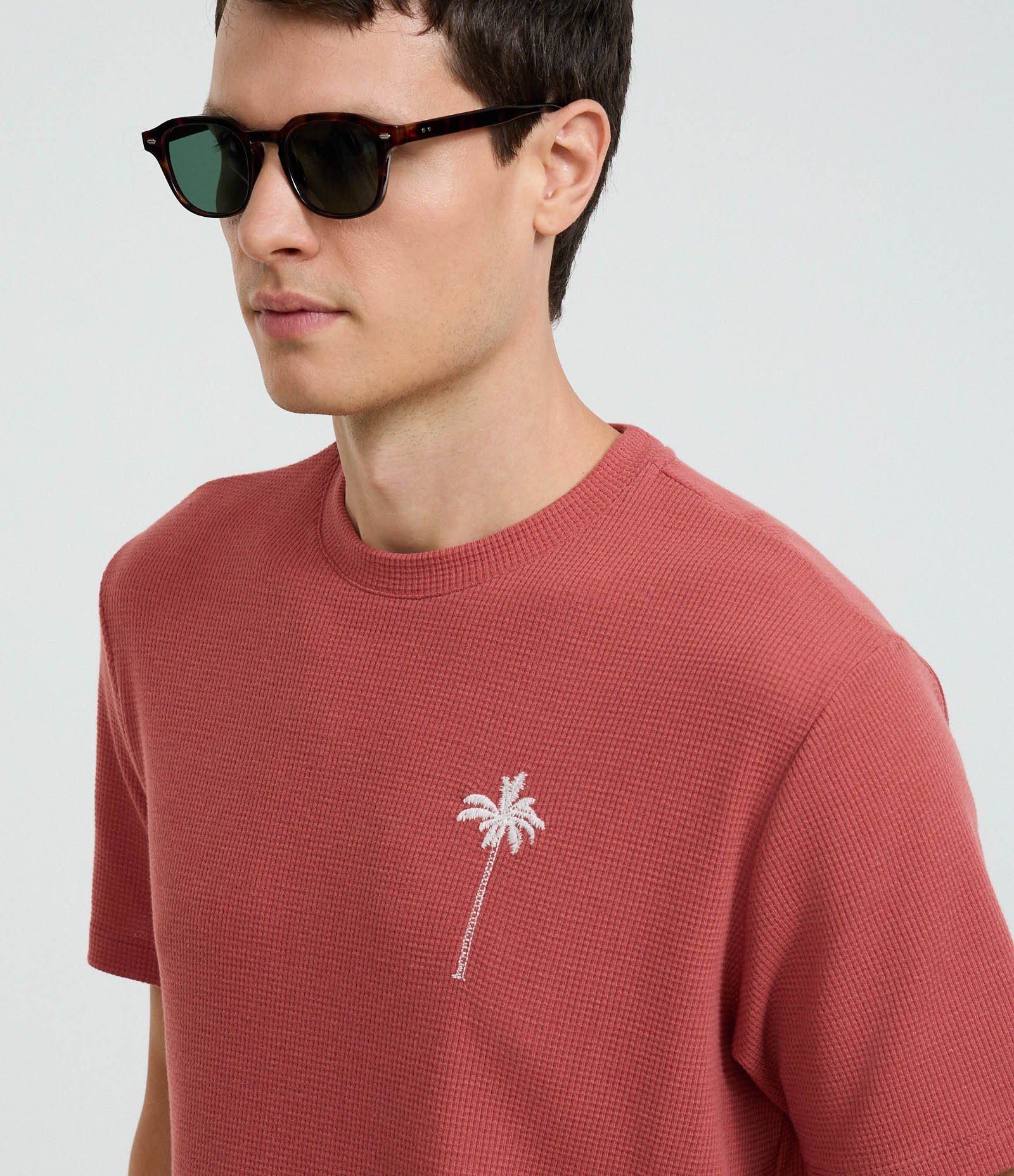 Camiseta Regular em Algodão com Textura e Bordado Vintage Forest Vermelho 5