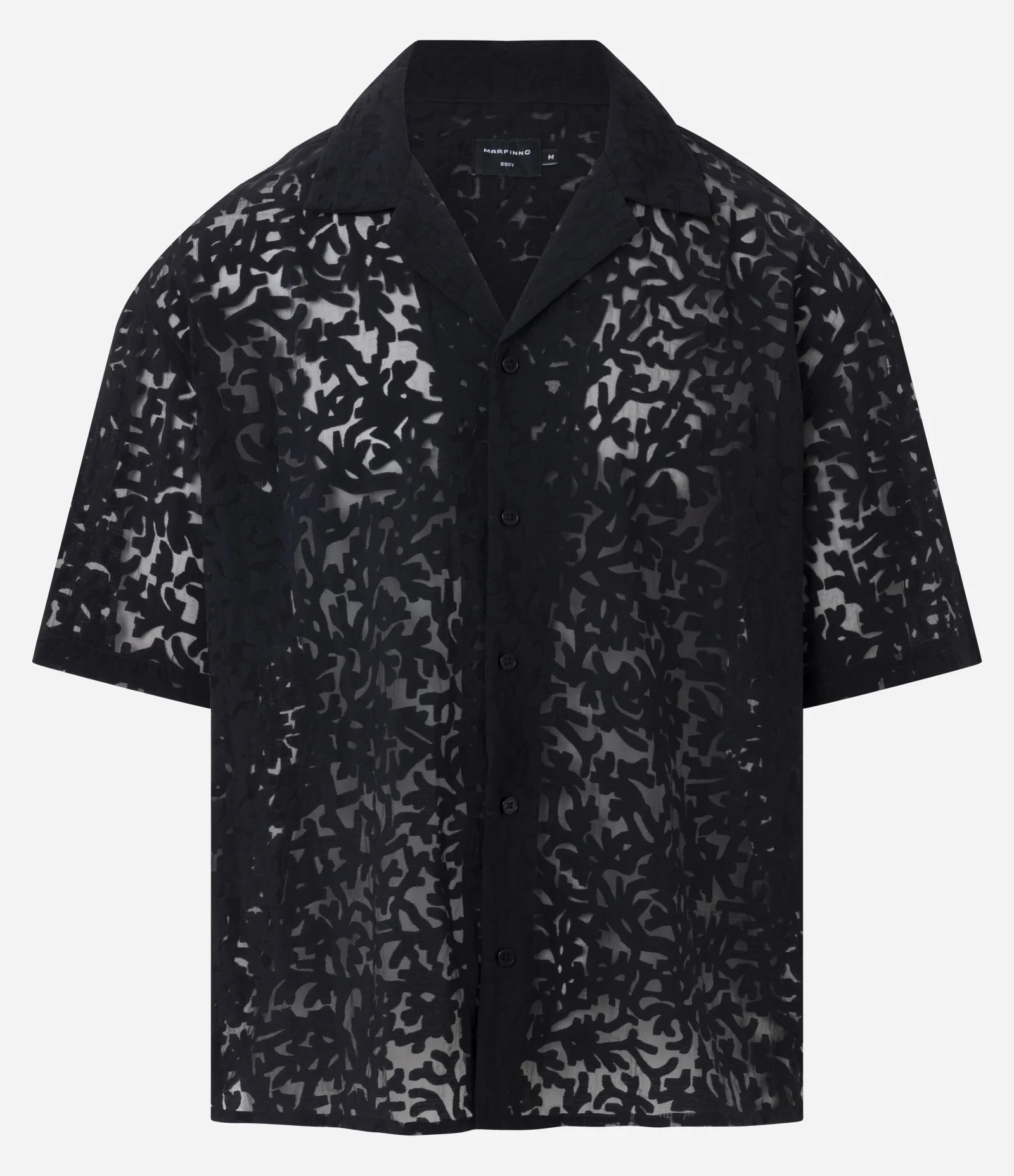 Camisa Boxy em Viscose Texturizado Efeito Vazado Preto 1