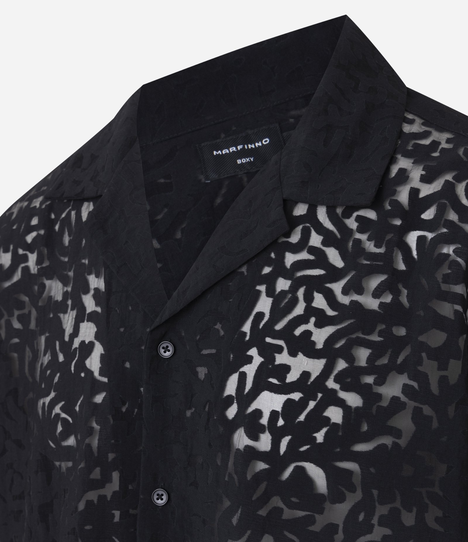 Camisa Boxy em Viscose Texturizado Efeito Vazado Preto 2