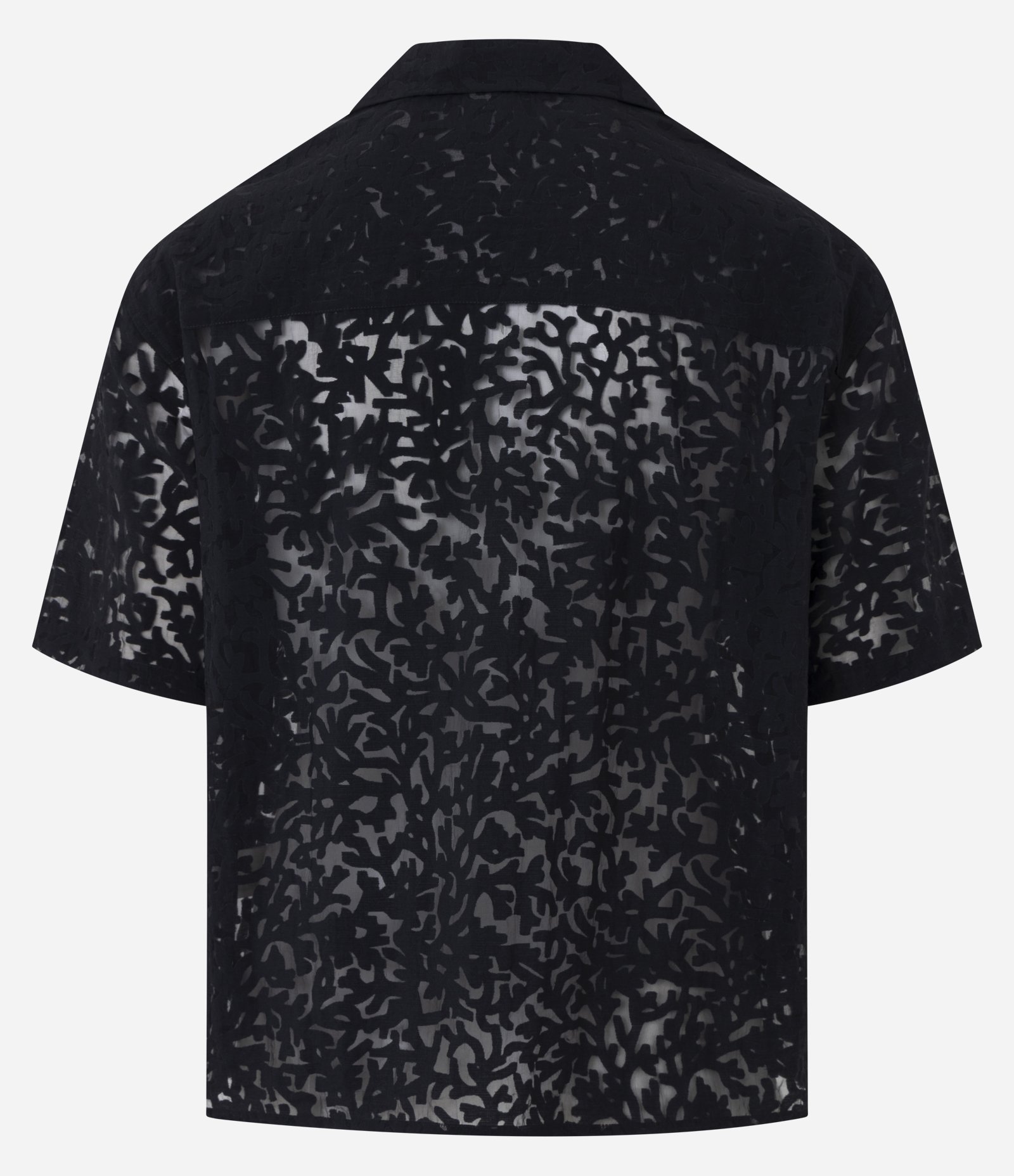 Camisa Boxy em Viscose Texturizado Efeito Vazado Preto 3