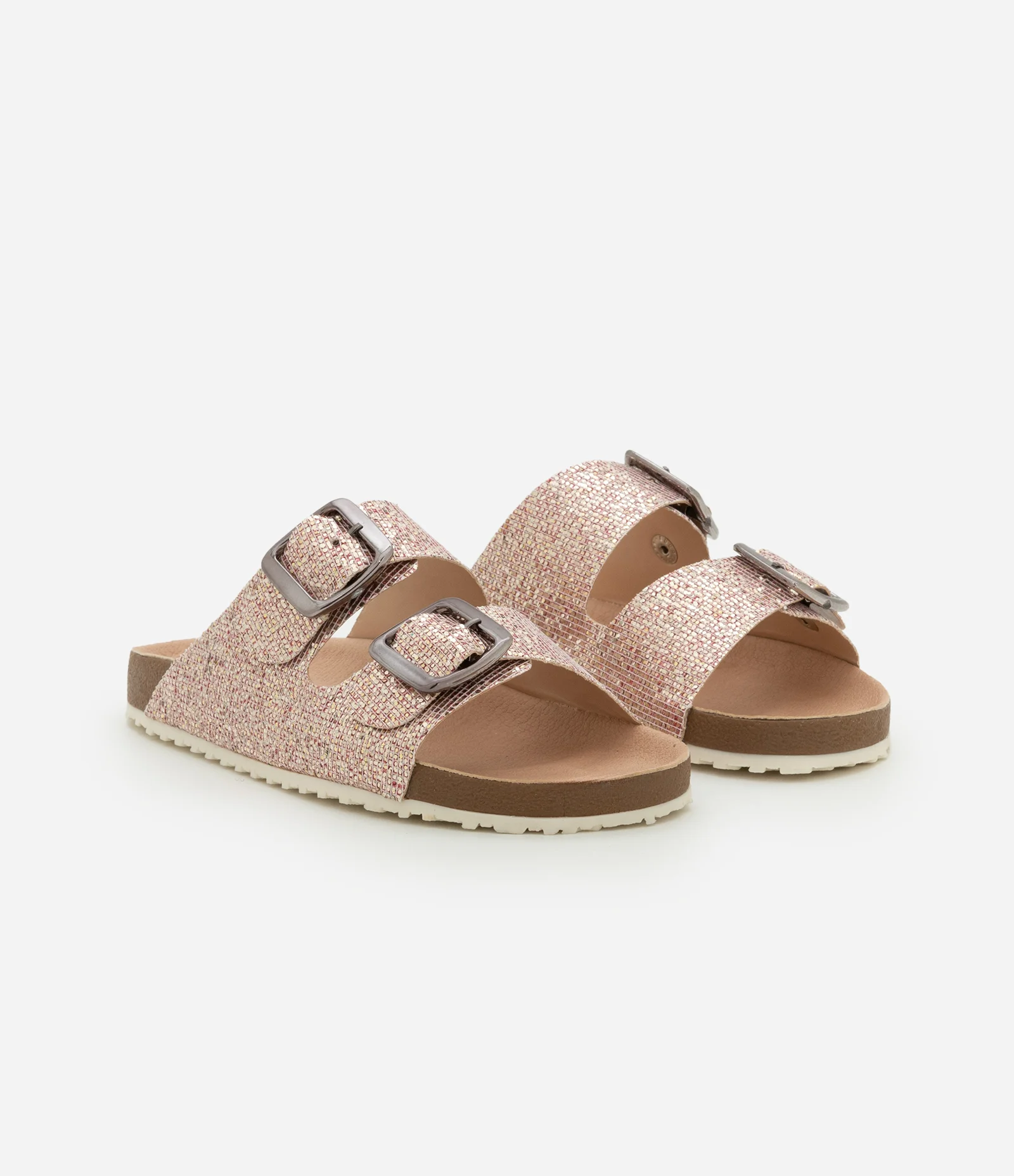 Chinelo Infantil em PU com Fivelas e Brilho - Tam 28 ao 34 Rosa 1