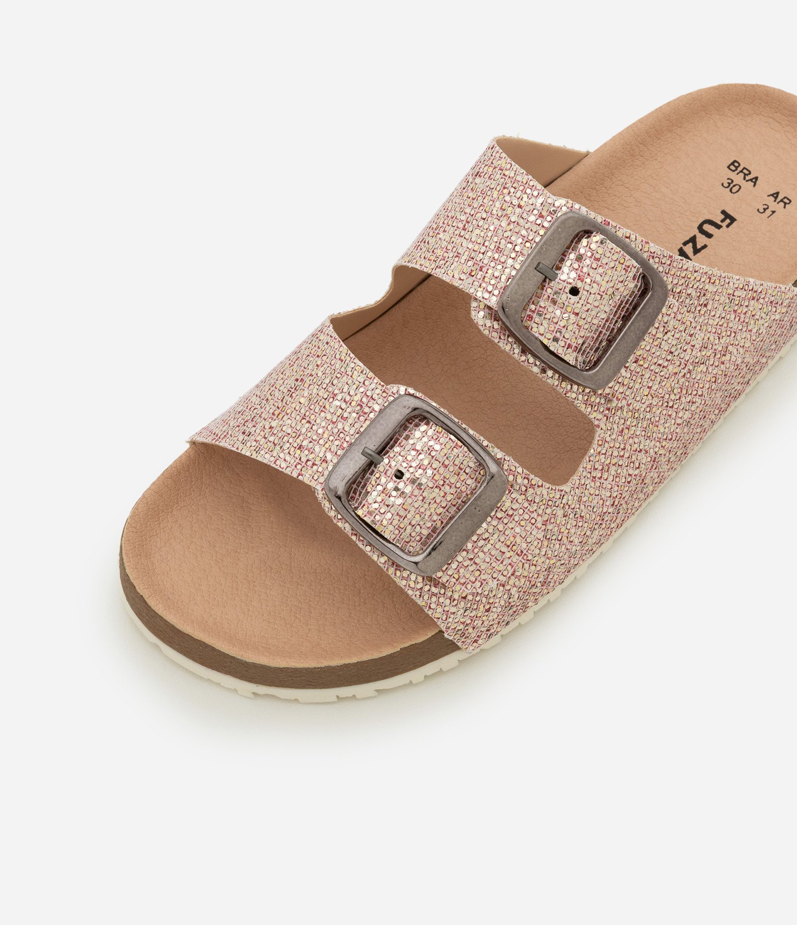 Chinelo Infantil em PU com Fivelas e Brilho - Tam 28 ao 34 Rosa 3