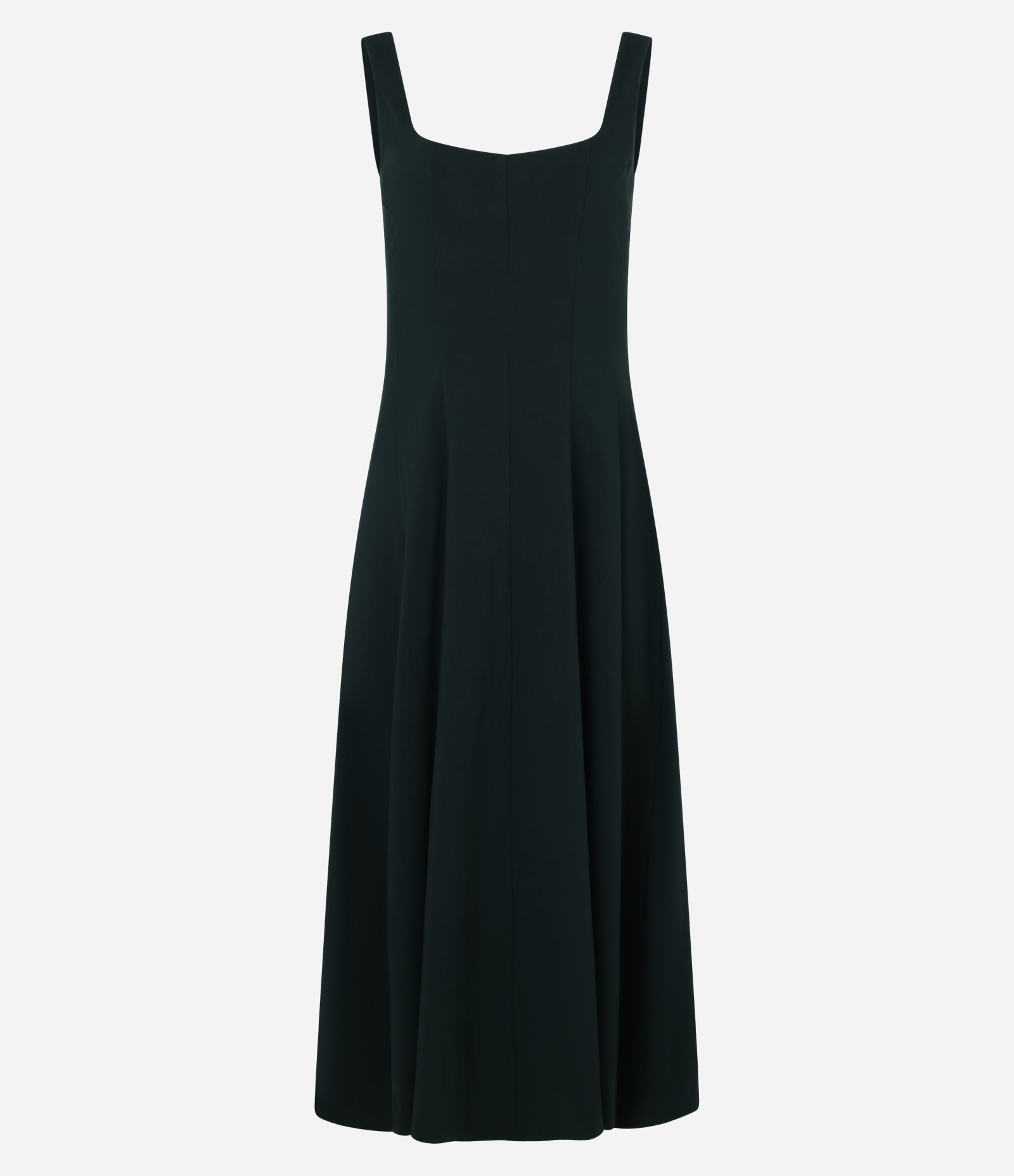 Vestido Evasê Midi em Viscose com Decote Quadrado e Recortes Verde Escuro 5